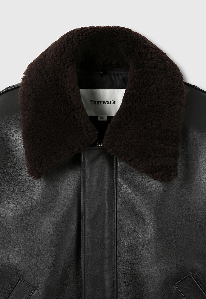 Tonywack - Shearling Collar Leather Bomber Jacket (Black) product image 13 | TRAB K-Fashion Australia