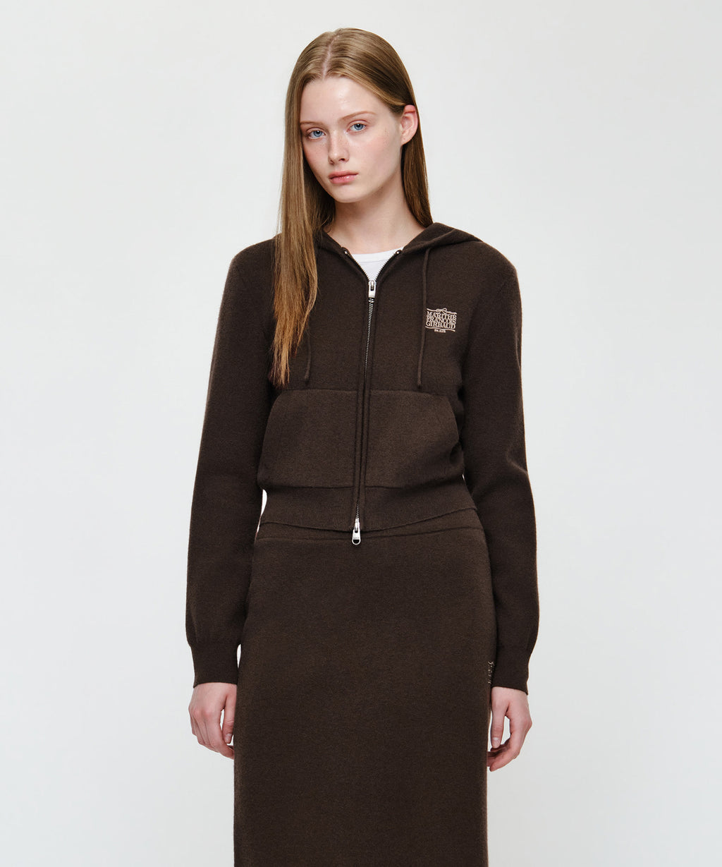 Marithe & Francois Girbaud - Ribbon Classic Logo Crop Knit Hoodie Zipup (Brown) product image 1 | TRAB K-Fashion Australia
