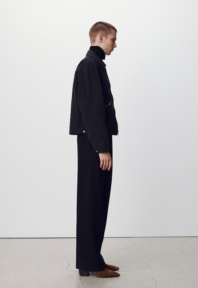 Tonywack - Leather Collar Garment-Washed Zip Work Jacket (Faded Black) product image 3 | TRAB K-Fashion Australia