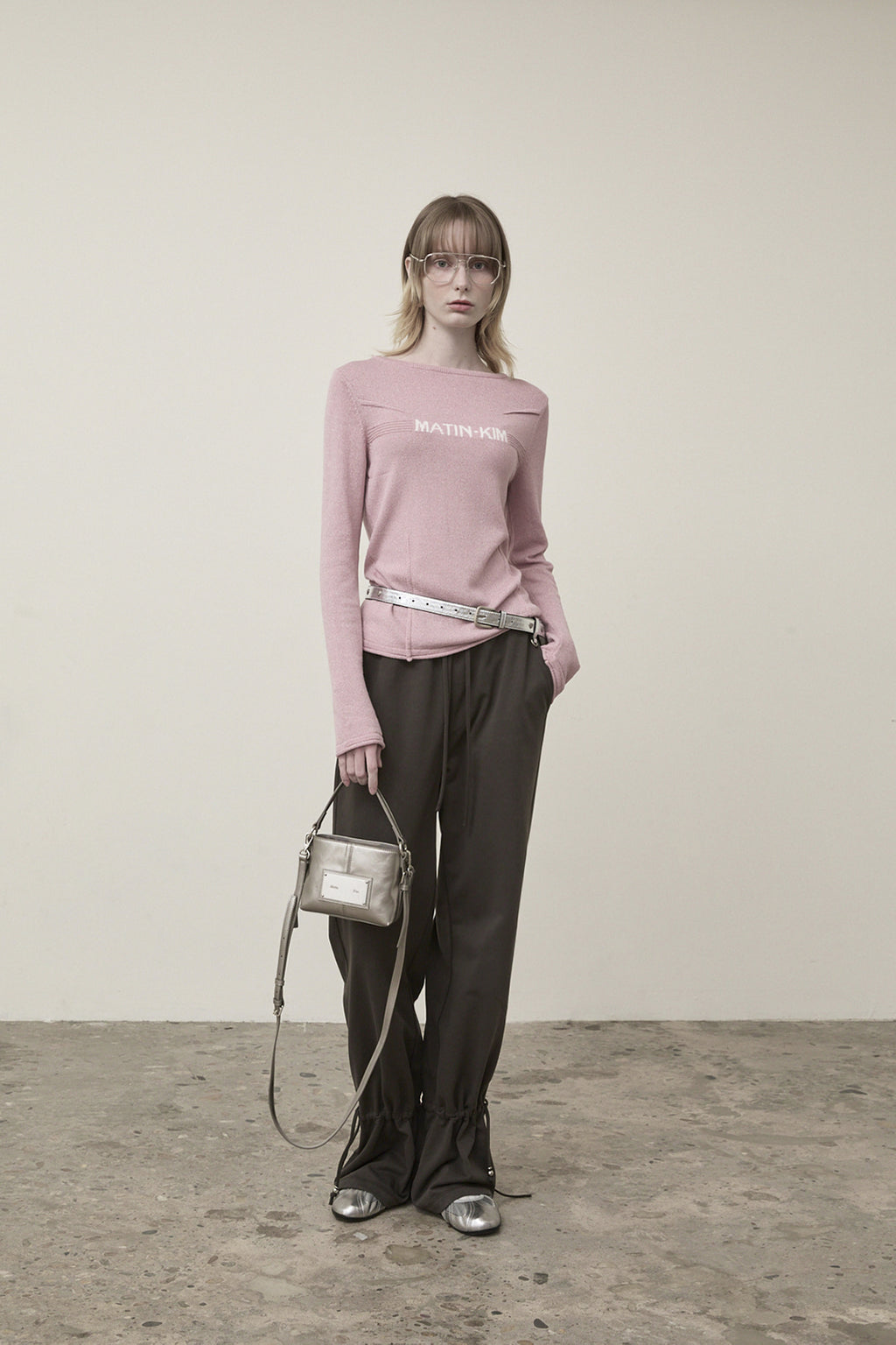 Matin Kim - Glitter Slim Logo Knit Top (Pink) product image 9 | TRAB K-Fashion Australia