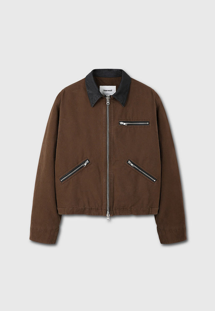 Tonywack - Leather Collar Garment-Washed Zip Work Jacket (Brown) product image 9 | TRAB K-Fashion Australia