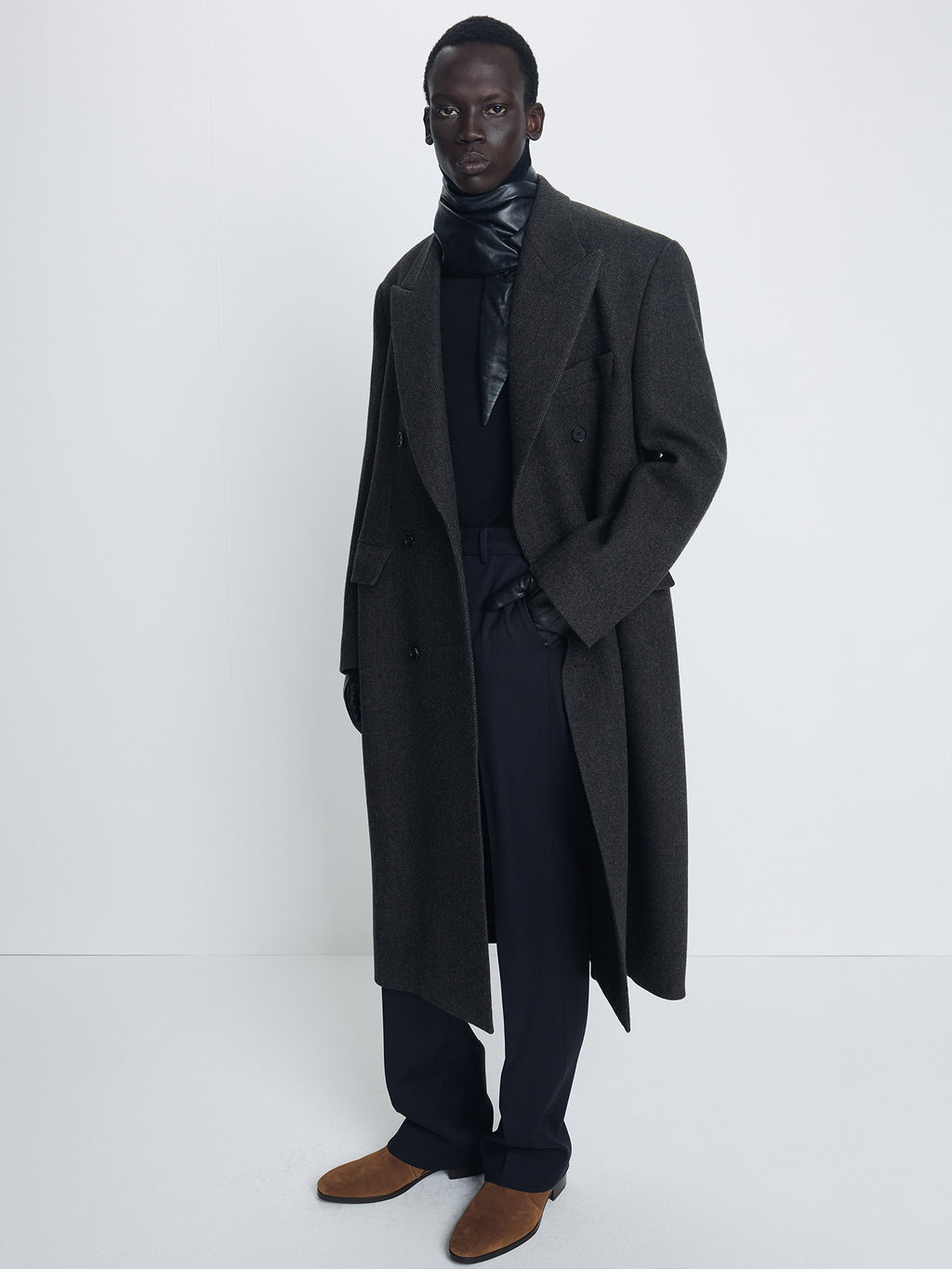 Tonywack - Herringbone Wool Double-Breasted Coat (Moss Brown) product image 2 | TRAB K-Fashion Australia