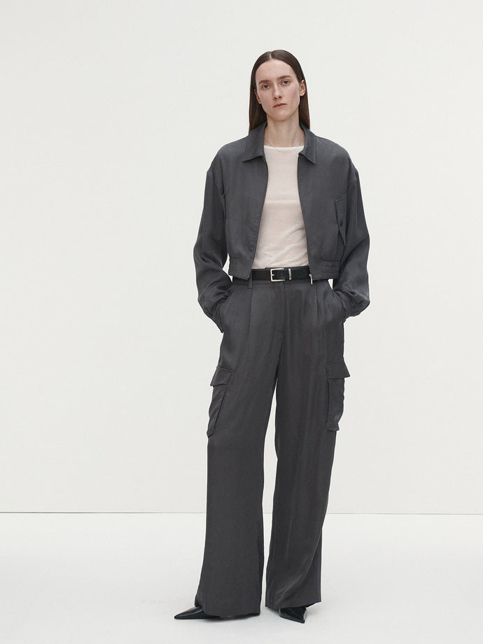 Tonywack - Loose-Fit Satin Cargo Pants (Carbon Grey) product image 2 | TRAB K-Fashion Australia