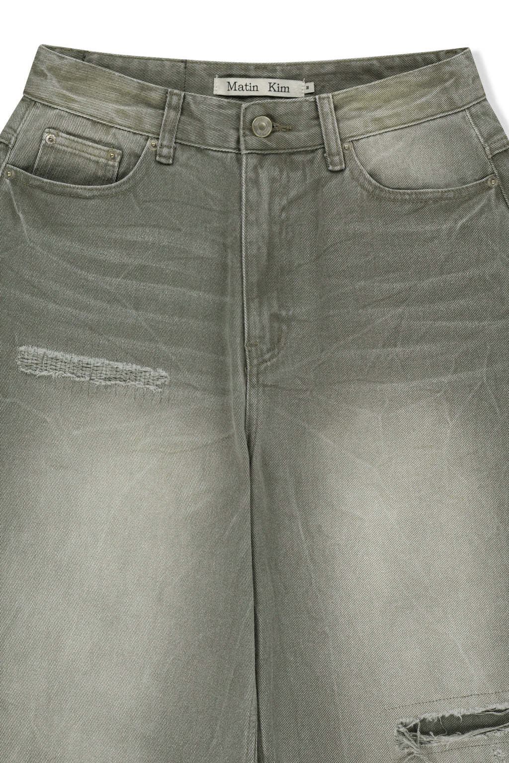Matin Kim - Back Logo Washed Denim Pants (Khaki) product image 4 | TRAB K-Fashion Australia