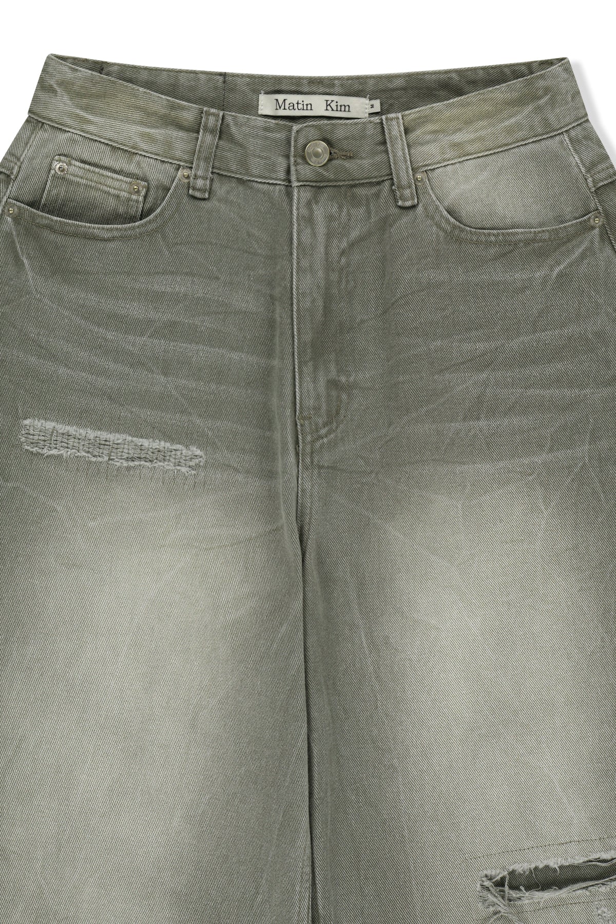 Matin Kim - Back Logo Washed Denim Pants (Khaki) product image 4 | TRAB K-Fashion Australia