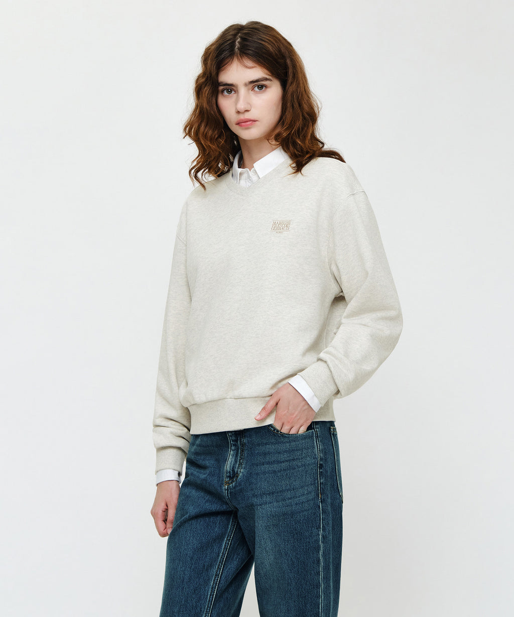 Marithe & Francois Girbaud - Small Classic Logo V Neck Balloon Sweatshirt (Oatmeal) product image 2 | TRAB K-Fashion Australia