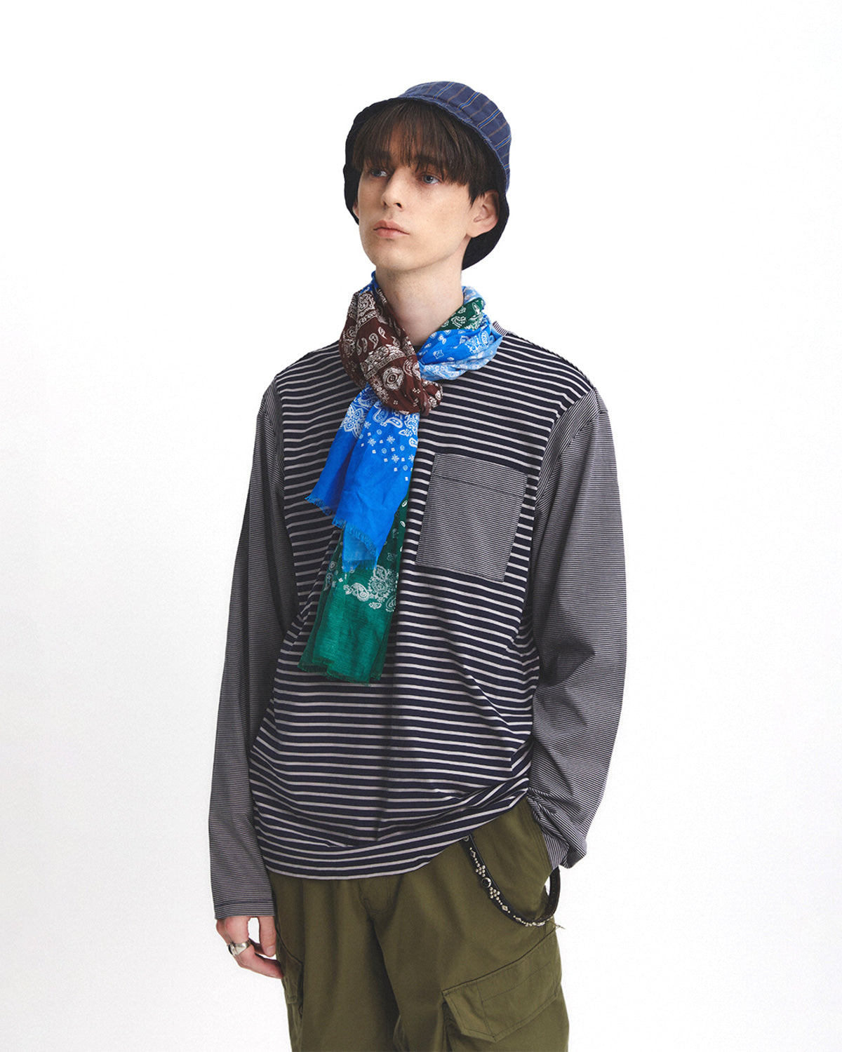 Eastlogue - Silk Scarf (Green & Brown & Blue) product image 2 | TRAB K-Fashion Australia