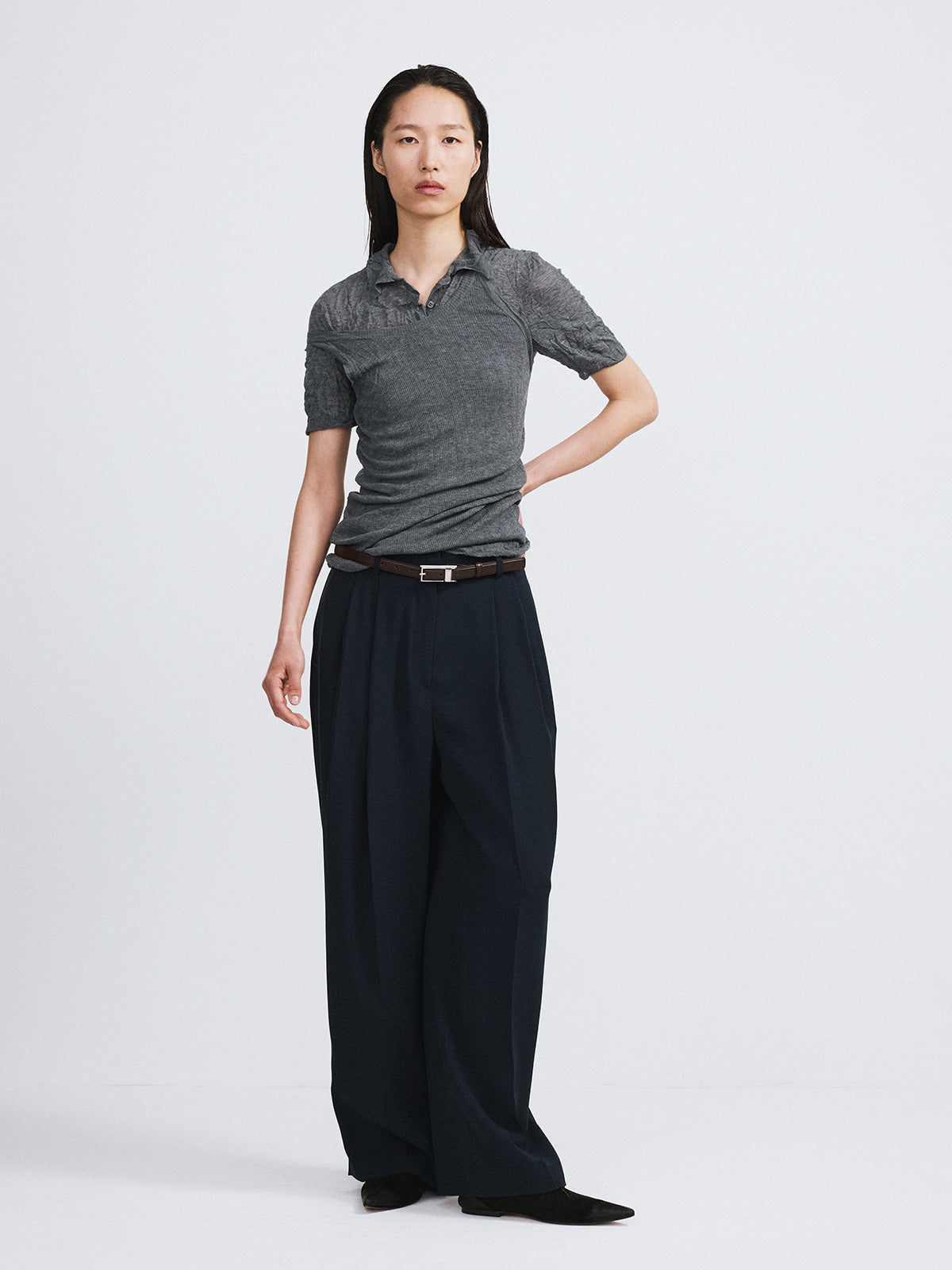 Recto - Tuxedo Detail Fluid Suit Pants (Dark Navy) product image 3 | TRAB K-Fashion Australia