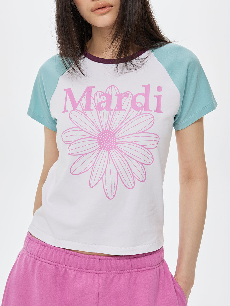 Mardi Mercredi - Slim Tshirt Raglan Flowermardi (White Lavender) product image 1 | TRAB K-Fashion Australia