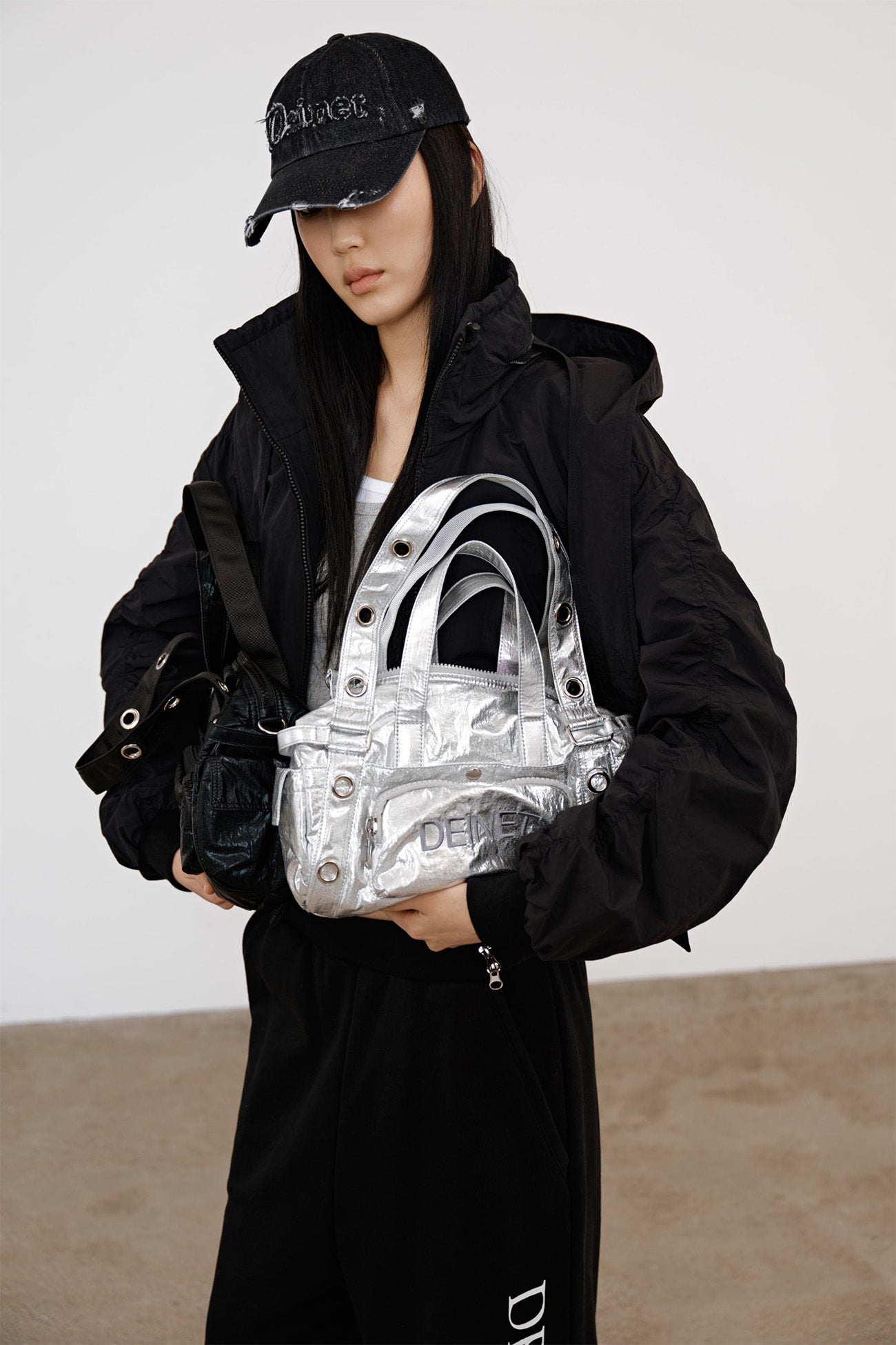 Deinet - Eyelet Glossy Mini Duffle Bag (Silver) product image 3 | TRAB K-Fashion Australia