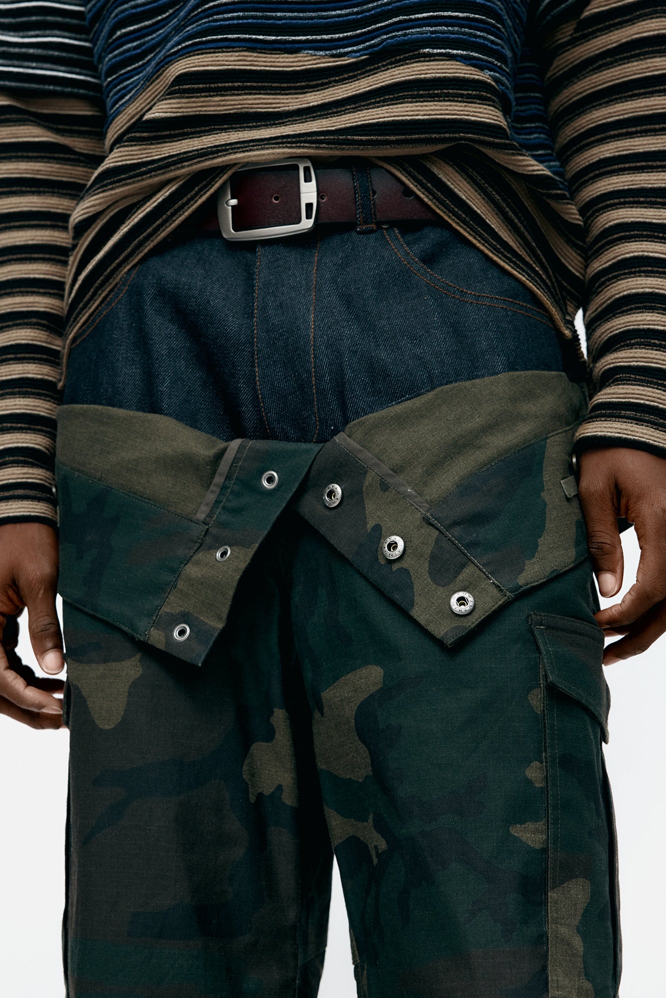 Andersson Bell - Unisex Camouflage Double Waist Work Wide-Leg Jeans (Navy/Green) product image 5 | TRAB K-Fashion Australia