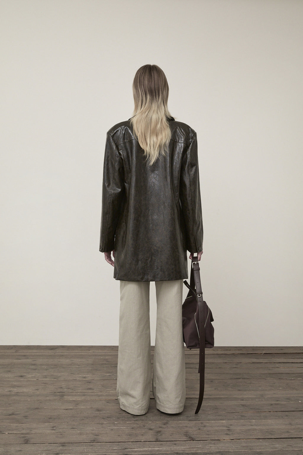 Matin Kim - Faux Leather Half Double Jacket (Dark Brown) product image 7 | TRAB K-Fashion Australia