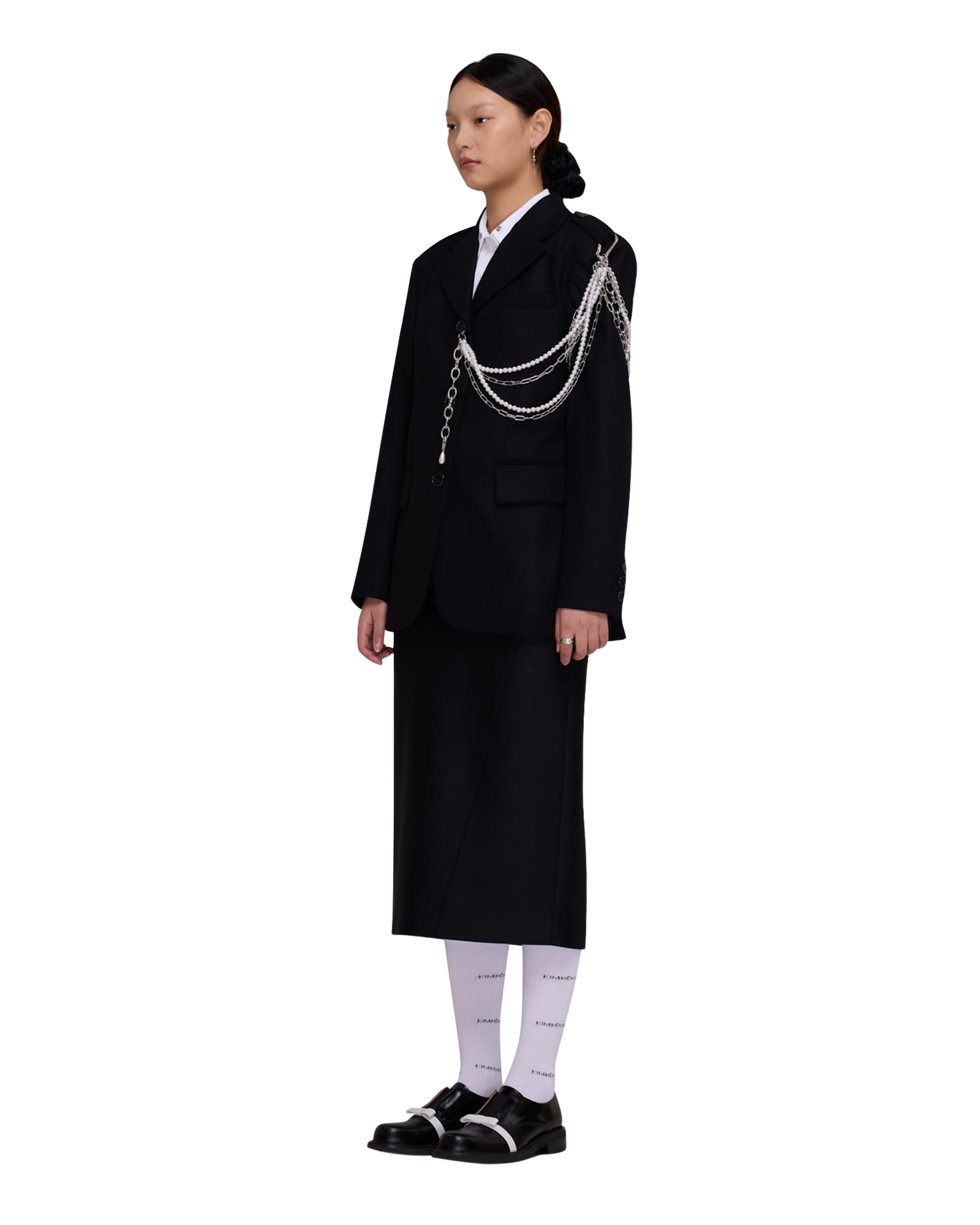 Kimhe Kim - Detachable Pearl Chain Single Jacket (Black) product image 2 | TRAB K-Fashion Australia