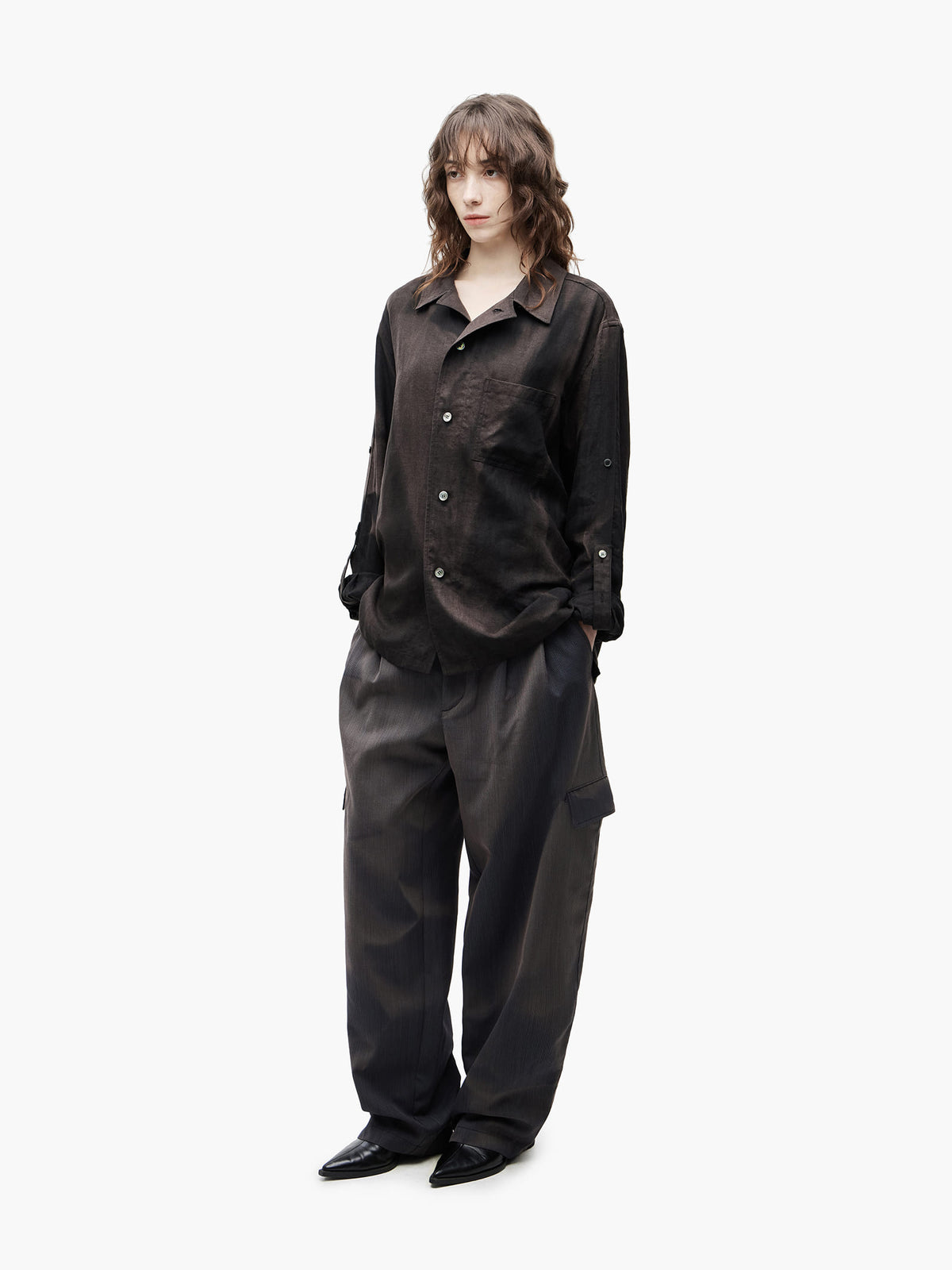 Jiyong Kim - Sun-Bleached Pleated Trousers (Pin Stripe Grey) product image 2 | TRAB K-Fashion Australia