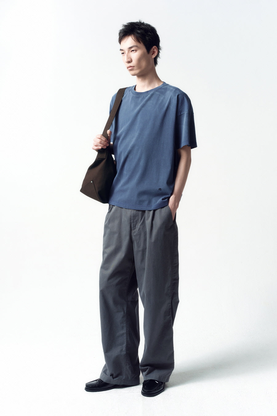 Insilence - Distressed Crop Box Fit T-Shirt (Light Navy) product image 3 | TRAB K-Fashion Australia