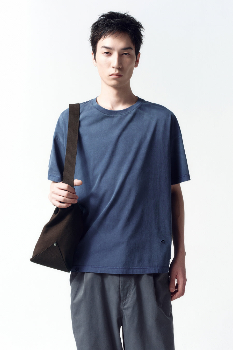 Insilence - Distressed Crop Box Fit T-Shirt (Light Navy) product image 2 | TRAB K-Fashion Australia