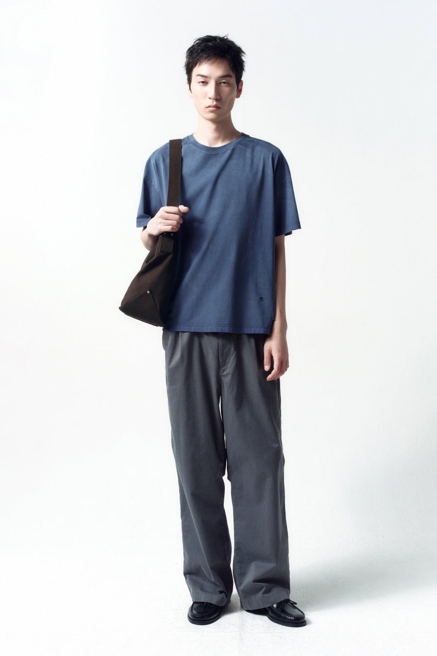 Insilence - Distressed Crop Box Fit T-Shirt (Light Navy) product image 1 | TRAB K-Fashion Australia