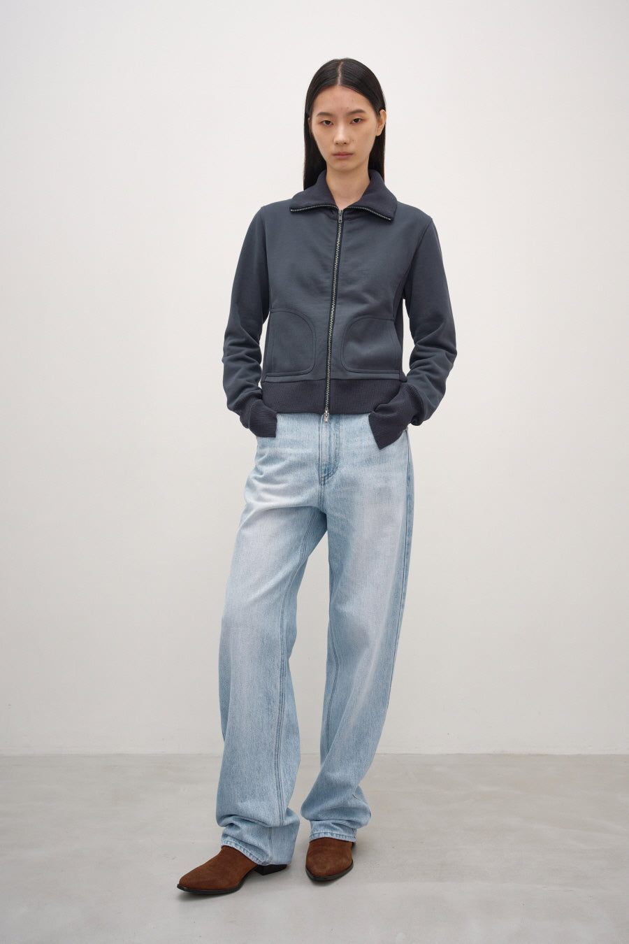 Insilence - Knit Combi Cotton Zip-Up (Navy) product image 3 | TRAB K-Fashion Australia