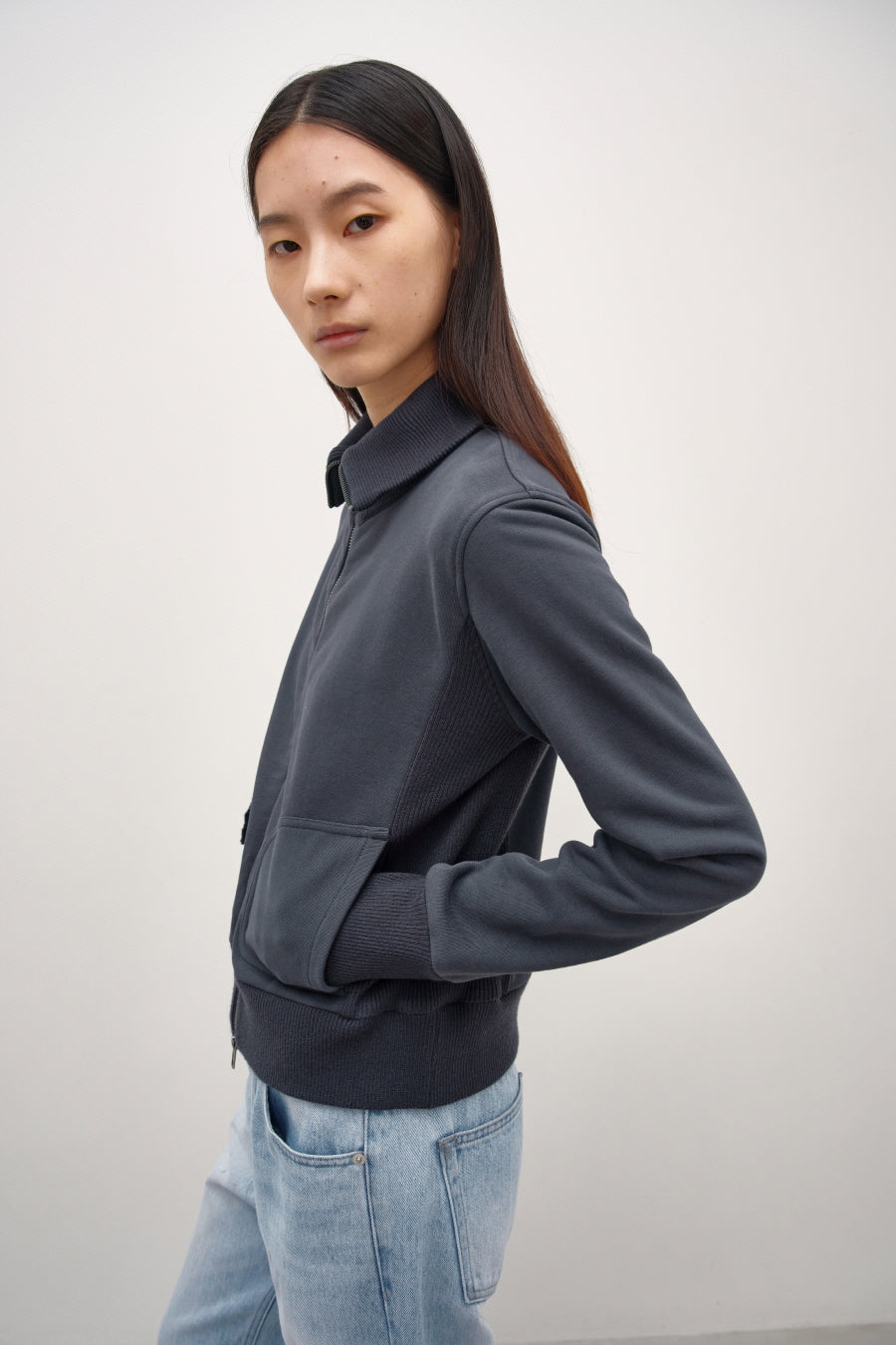 Insilence - Knit Combi Cotton Zip-Up (Navy) product image 4 | TRAB K-Fashion Australia