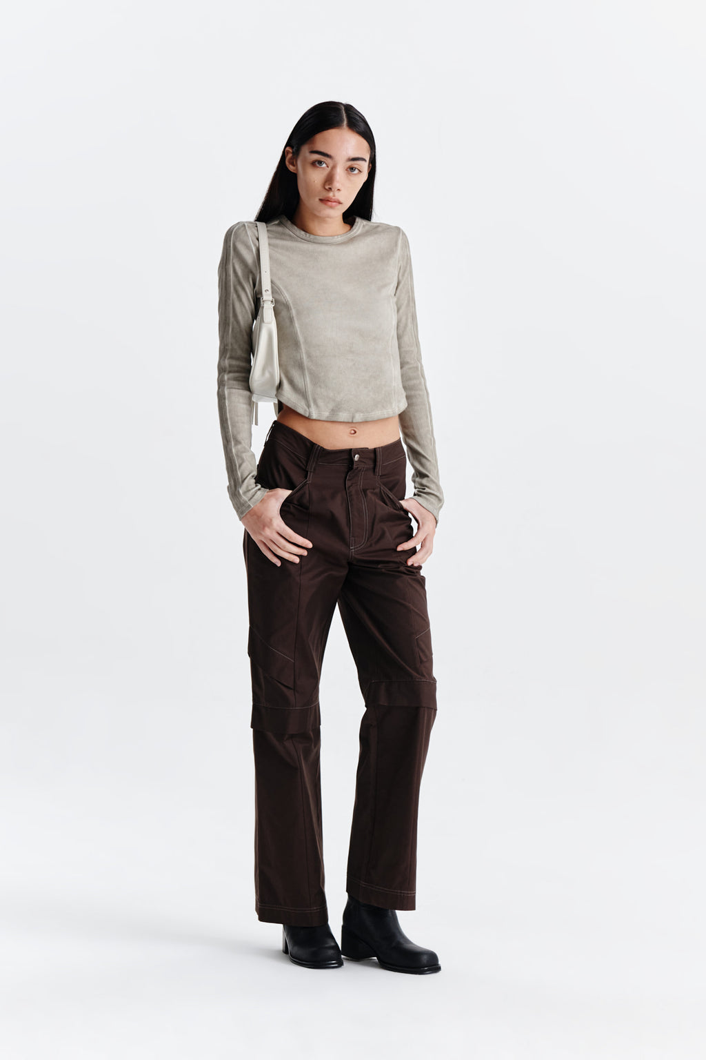 Matin Kim - Knee Point Tuck Wide Pants (Brown) product image 9 | TRAB K-Fashion Australia