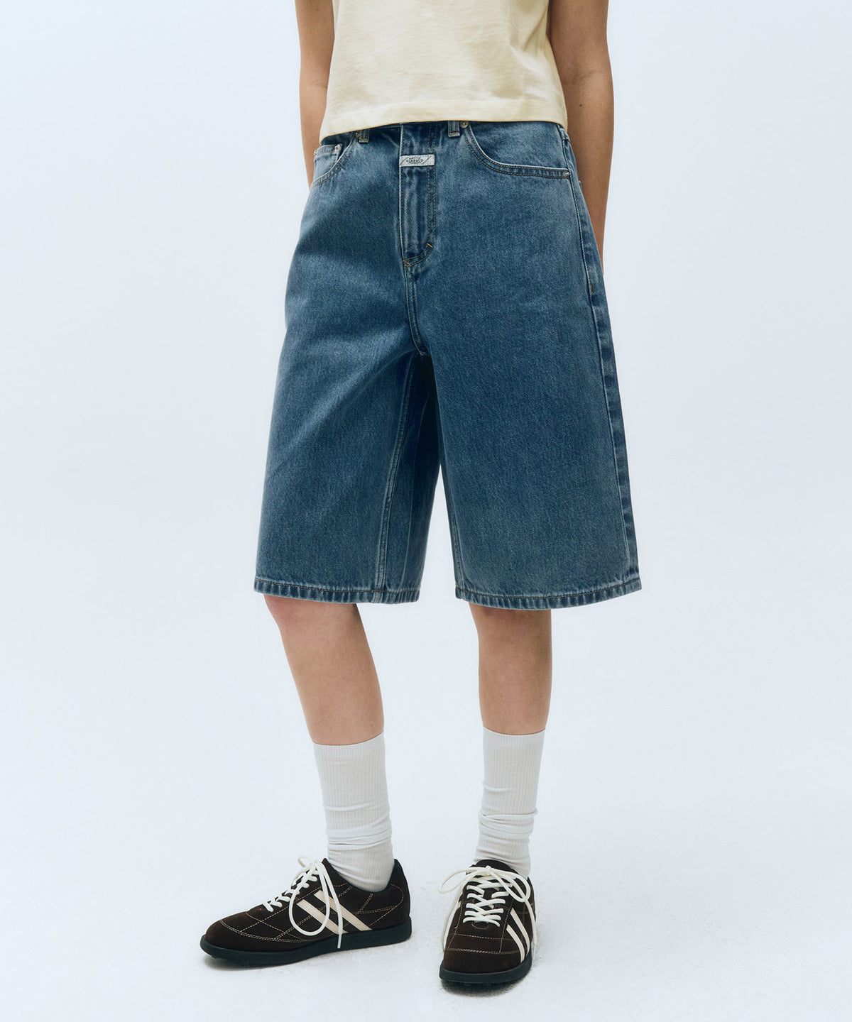 Marithe & Francois Girbaud - Long Bermuda Denim Pants (Light Blue) product image 1 | TRAB K-Fashion Australia