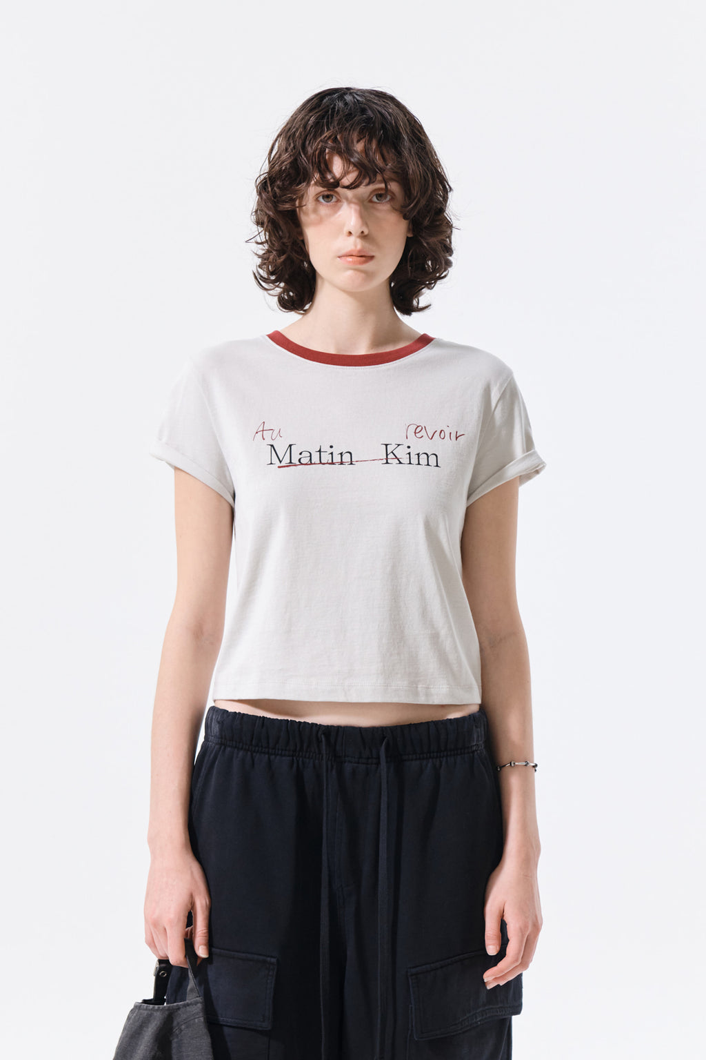 Matin Kim - Tonal Rib Logo Crop Top (Grey) product image 10 | TRAB K-Fashion Australia