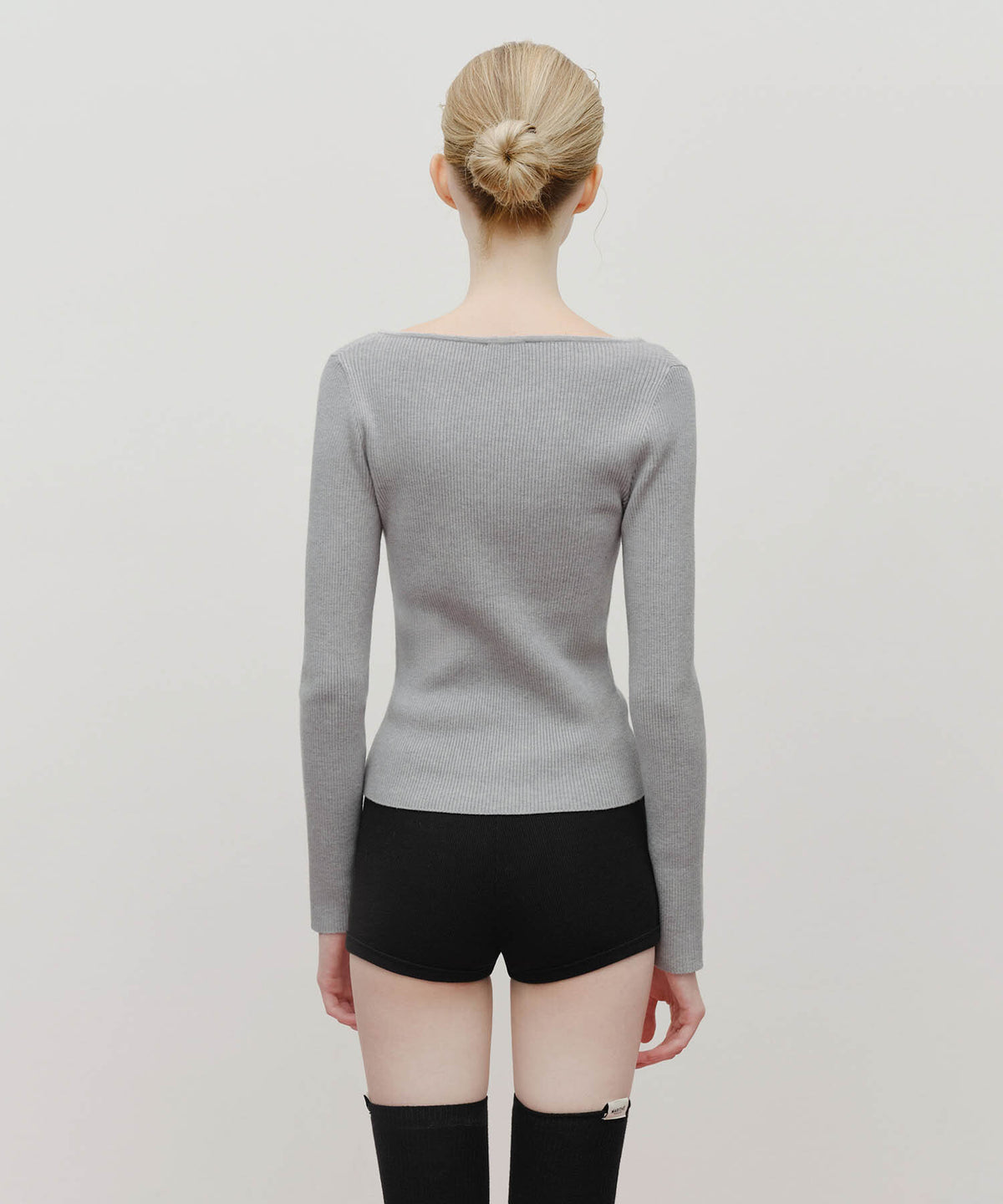 Marithe & Francois Girbaud - Circle Logo Neck Point Knit (Heather Gray) product image 3 | TRAB K-Fashion Australia