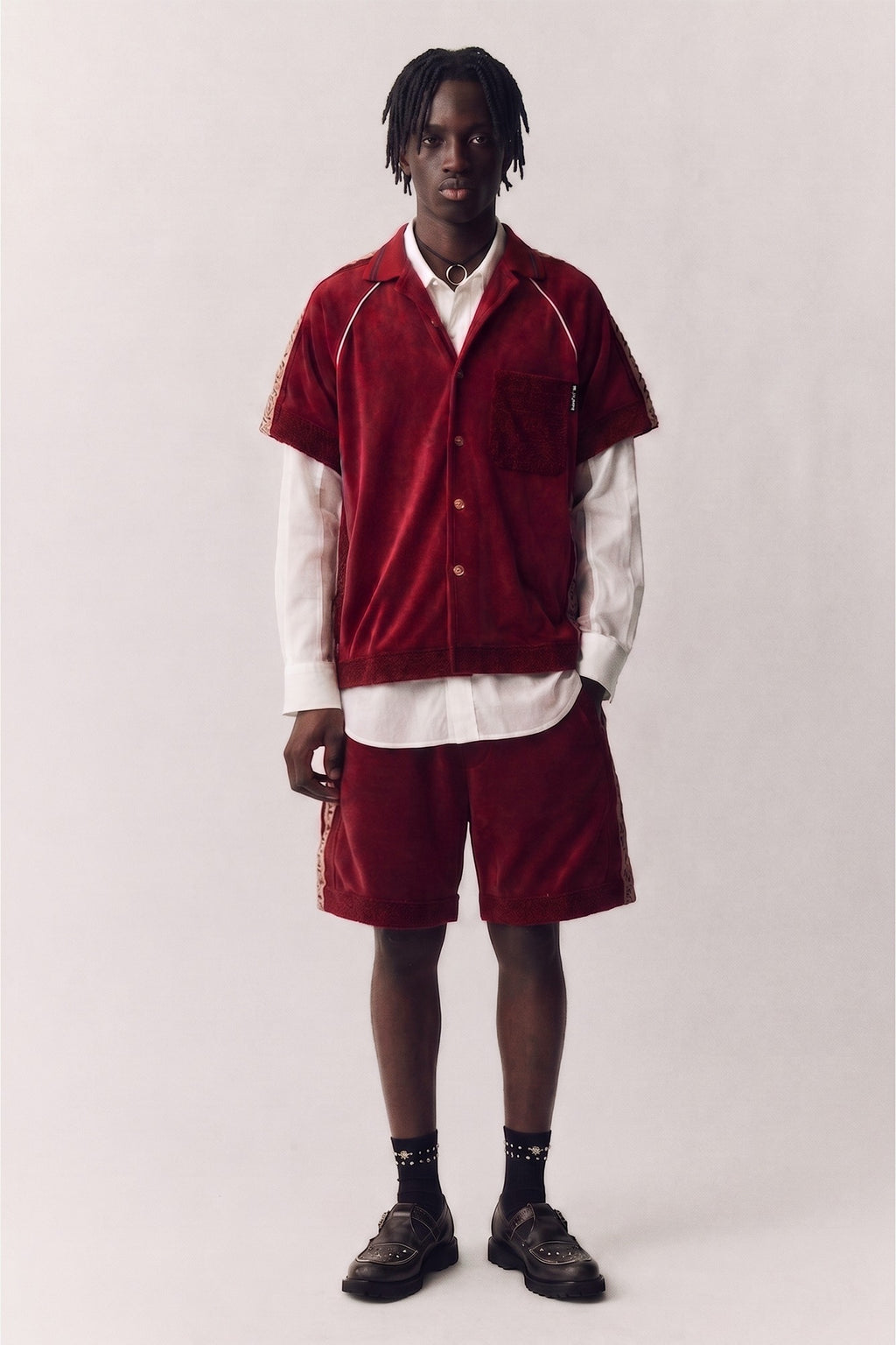 Andersson Bell - Lagos Terry Open Collar Shirt (Wine) product image 1 | TRAB K-Fashion Australia
