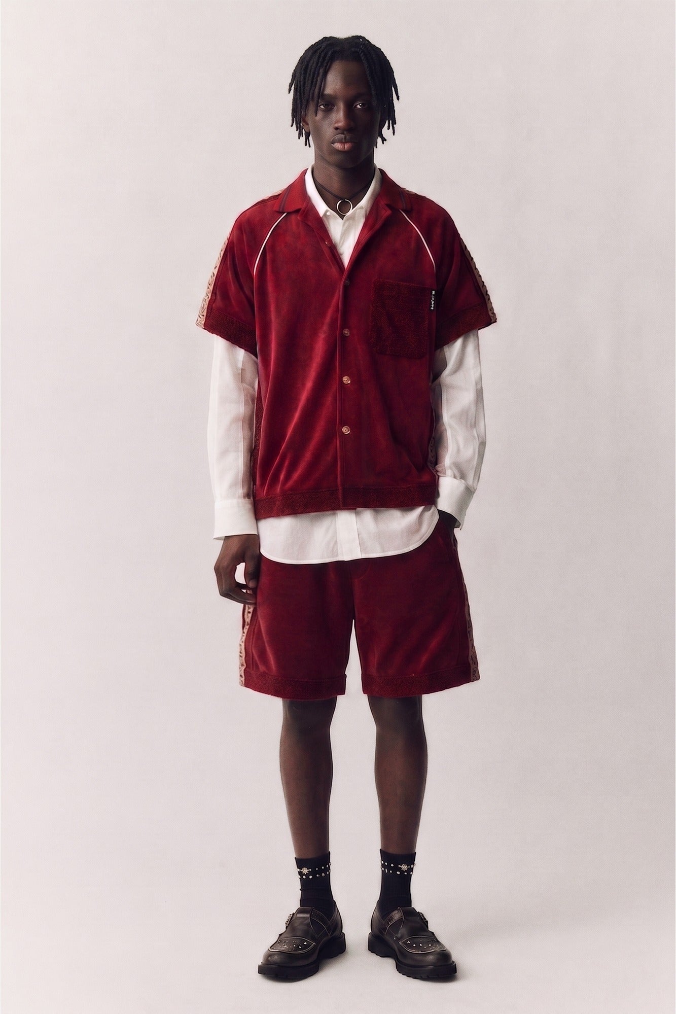 Andersson Bell - Lagos Terry Open Collar Shirt (Wine) product image 1 | TRAB K-Fashion Australia