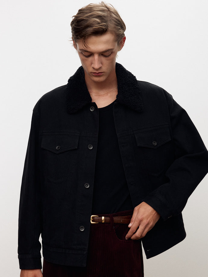 Tonywack - Wool Shearling Collar Denim Jacket (Washed Black) product image 2 | TRAB K-Fashion Australia