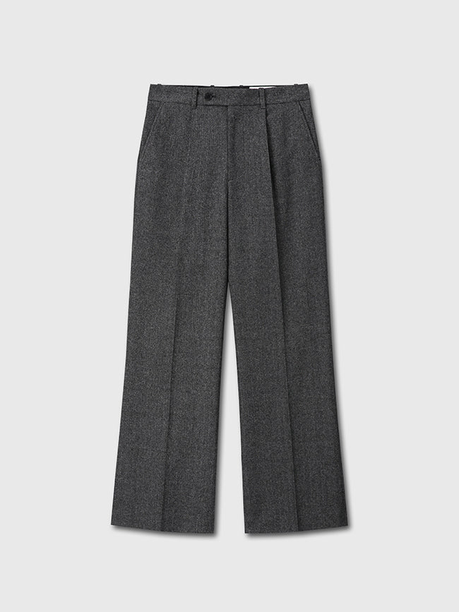 Tonywack - Herringbone Wool Wide-Leg Pleated Trousers (Mid-Grey Herringbone) product image 6 | TRAB K-Fashion Australia