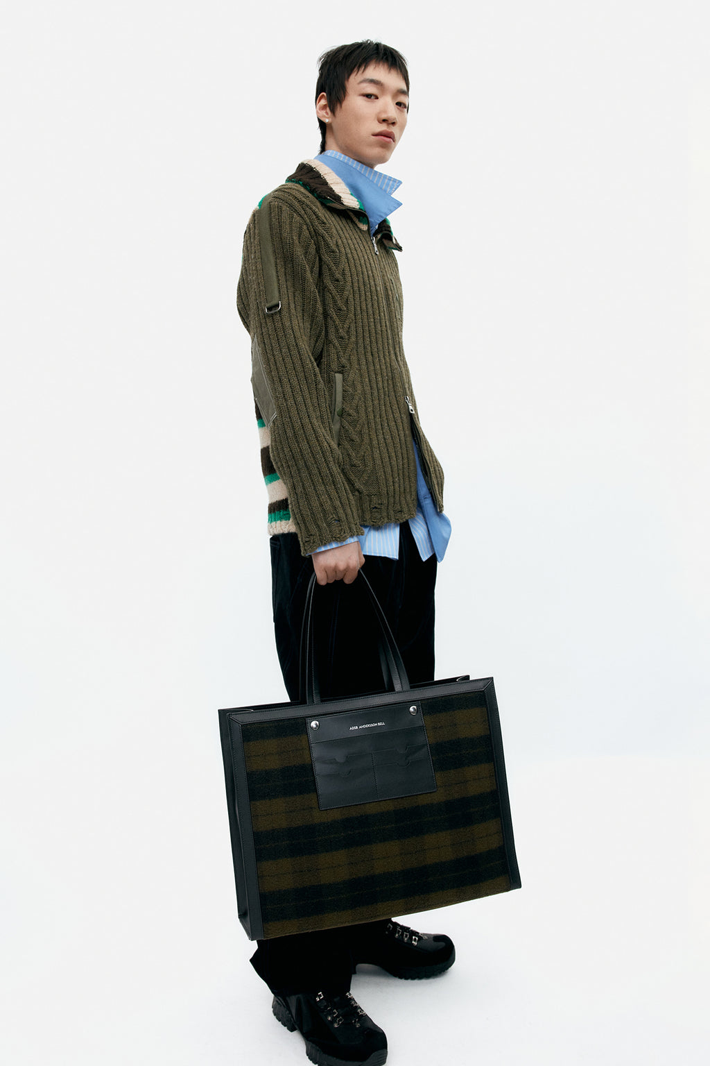 Andersson Bell - Stripe High-Neck Zip-Up Sweater (Khaki) product image 3 | TRAB K-Fashion Australia