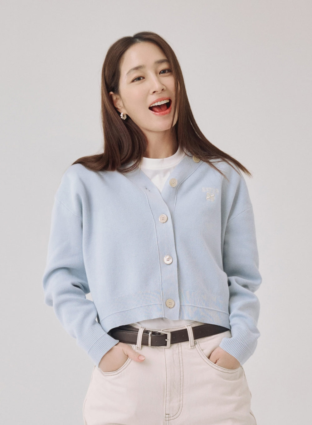 Satur - [LeeMinjung Pick] (W) Essential Faro Crop Cardigan (Sky Blue) product image 1 | TRAB K-Fashion Australia