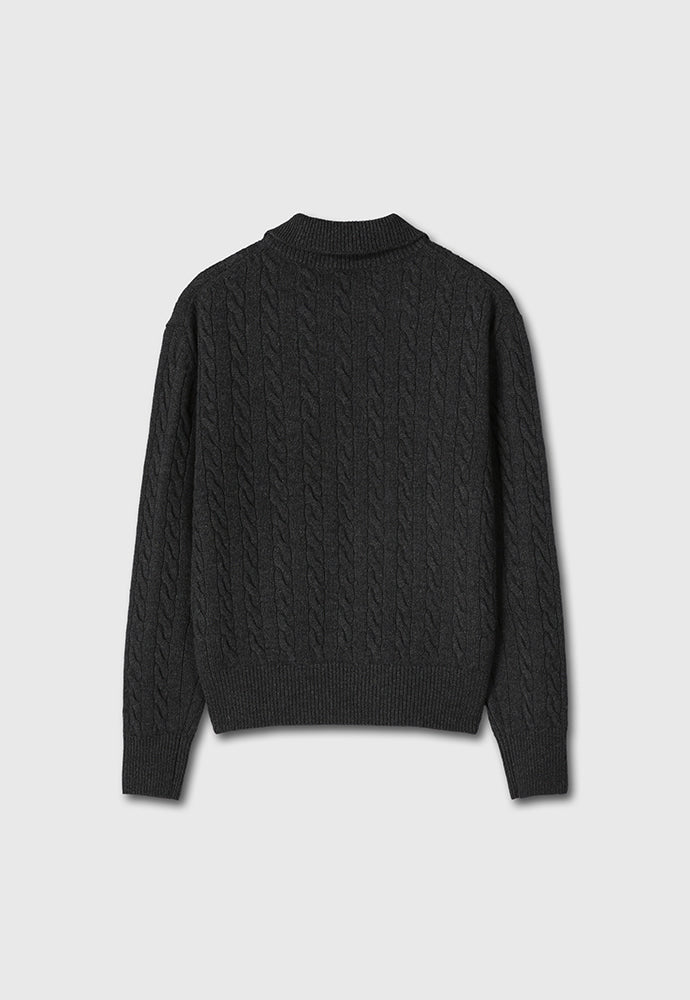 Tonywack - Super Fine Wool Cable Knit Zip-Up (Dark Grey) product image 8 | TRAB K-Fashion Australia