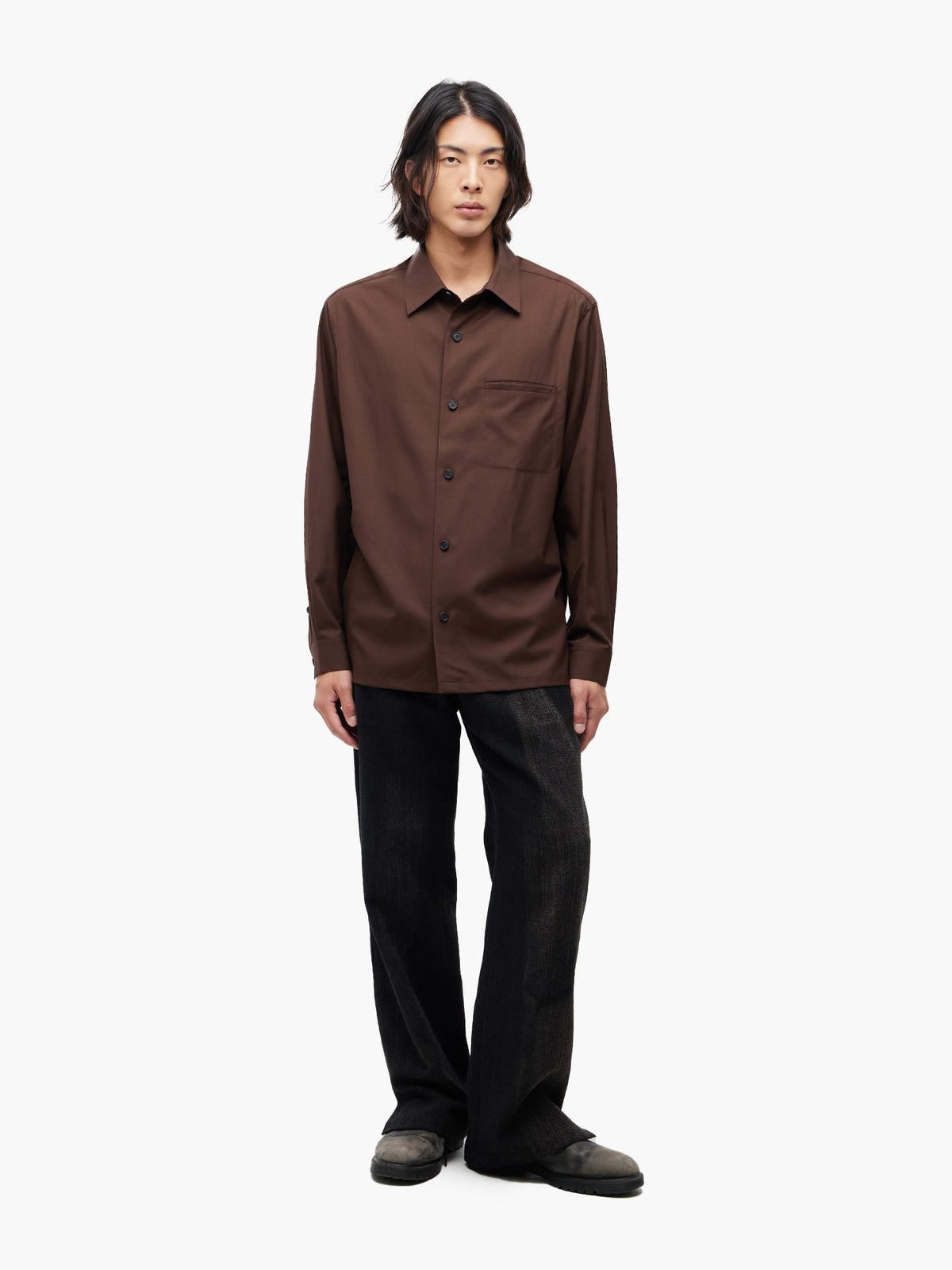 Jiyong Kim - Super Fine Wool Front Pocket Shirt (Brown) product image 1 | TRAB K-Fashion Australia