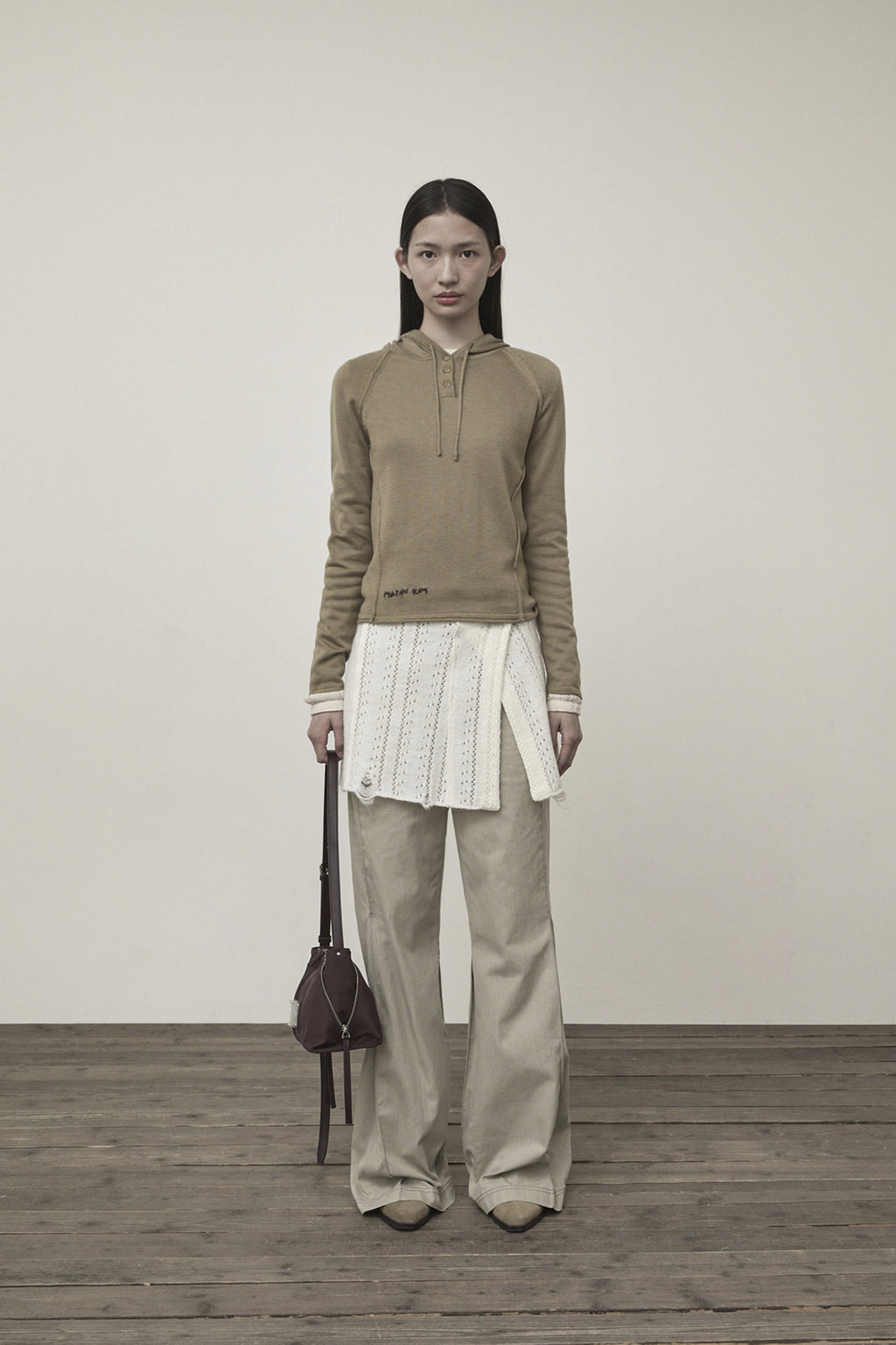 Matin Kim - Button Hoody Raglan Knit Top (Khaki) product image 10 | TRAB K-Fashion Australia