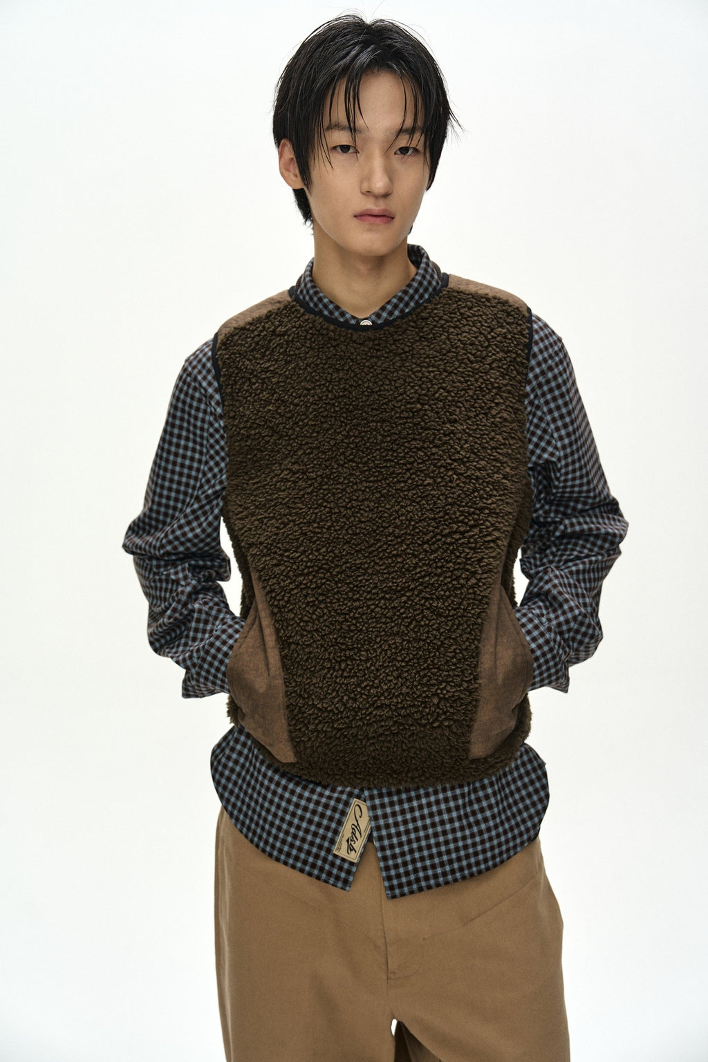 Andersson Bell - Sorano Patchwork Fleece Vest (Taupe) product image 1 | TRAB K-Fashion Australia