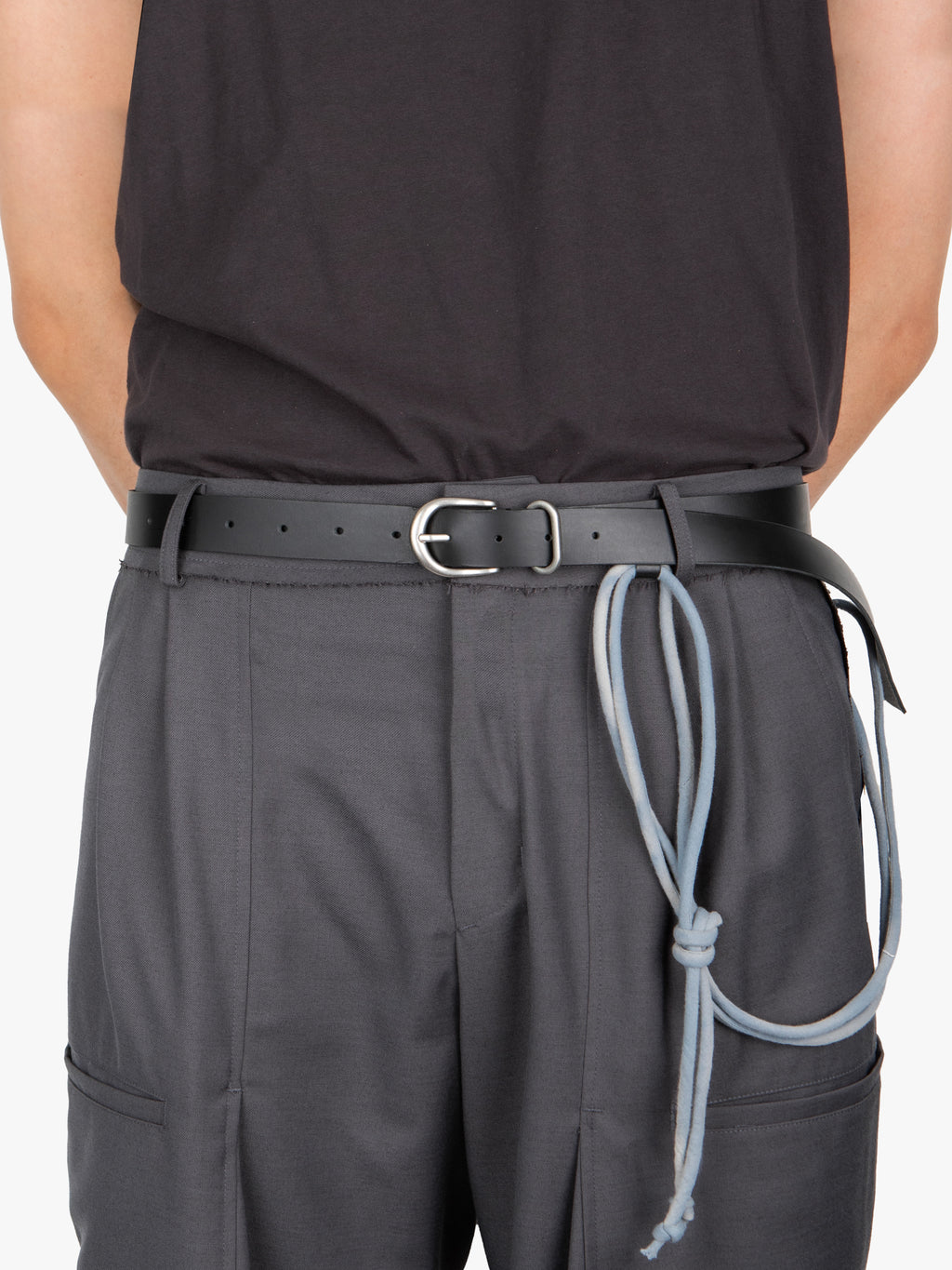 Jiyong Kim - Sun-Bleached String Detailed Leather Belt (Black) product image 1 | TRAB K-Fashion Australia