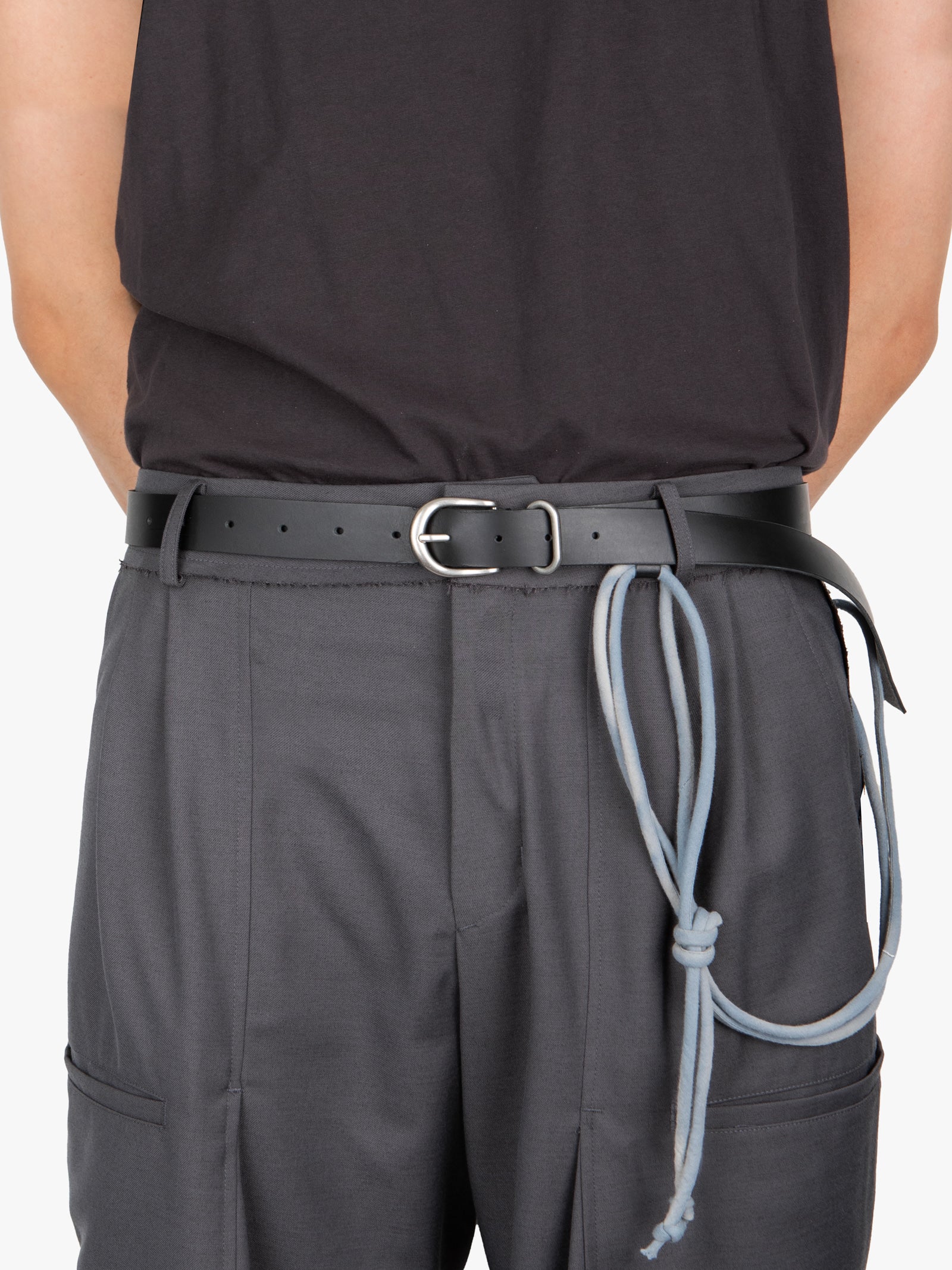 Jiyong Kim - Sun-Bleached String Detailed Leather Belt (Black) product image 1 | TRAB K-Fashion Australia