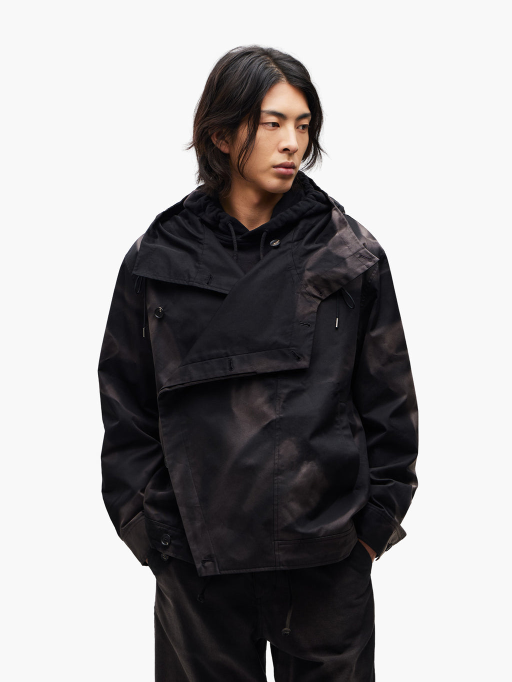 Jiyong Kim - Sun-Bleached Asymmetric Front Jacket (Black) product image 2 | TRAB K-Fashion Australia