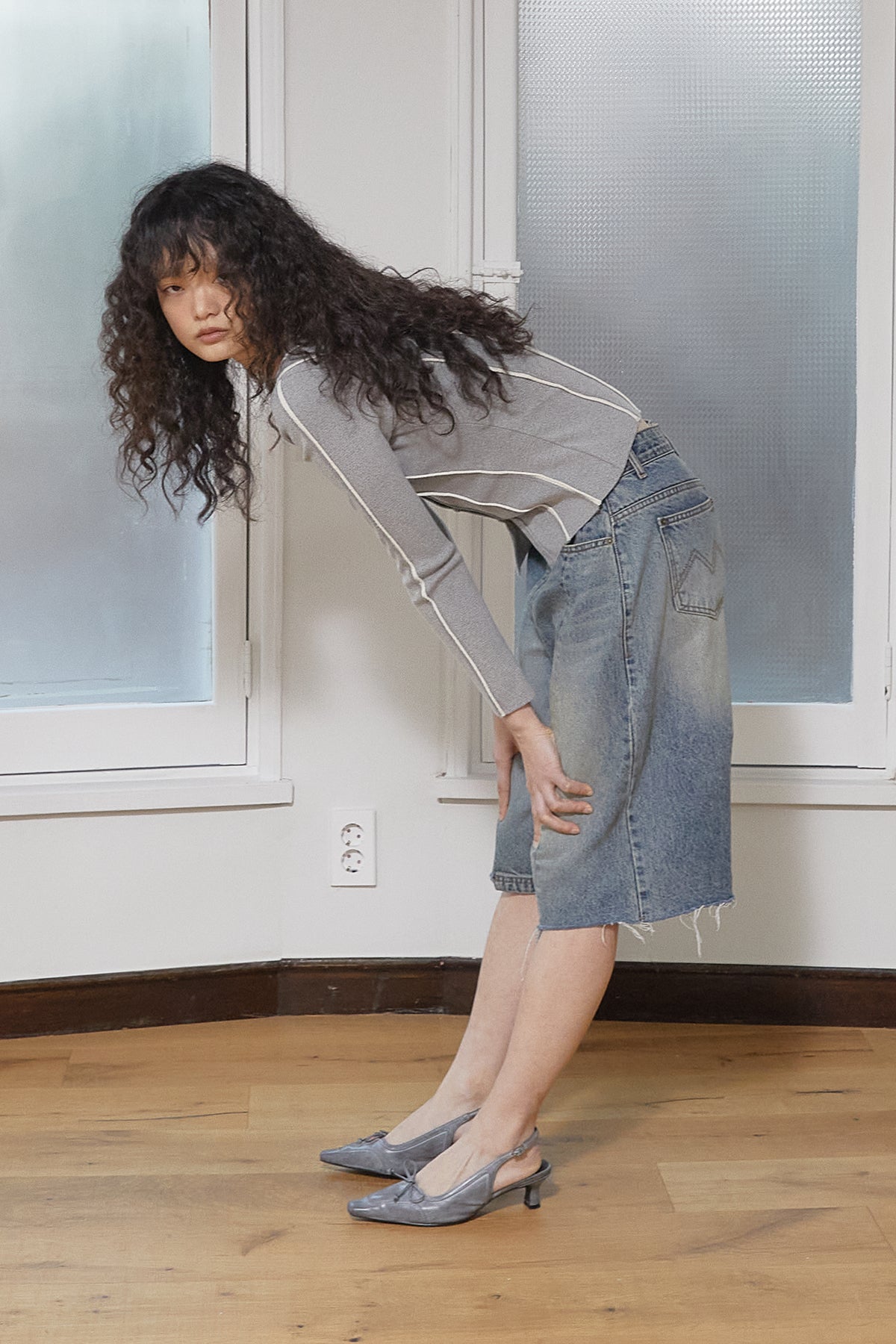 Matin Kim - Hem Point Bermuda Denim Pants (Blue) product image 15 | TRAB K-Fashion Australia