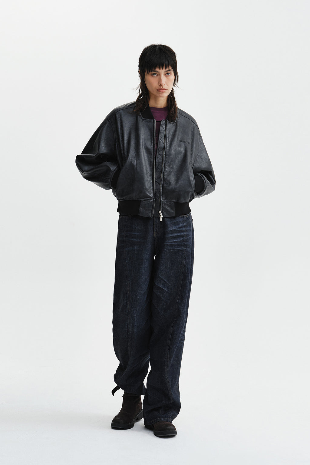 Matin Kim - Faux Leather Rib Collar Blouson (Black) product image 10 | TRAB K-Fashion Australia