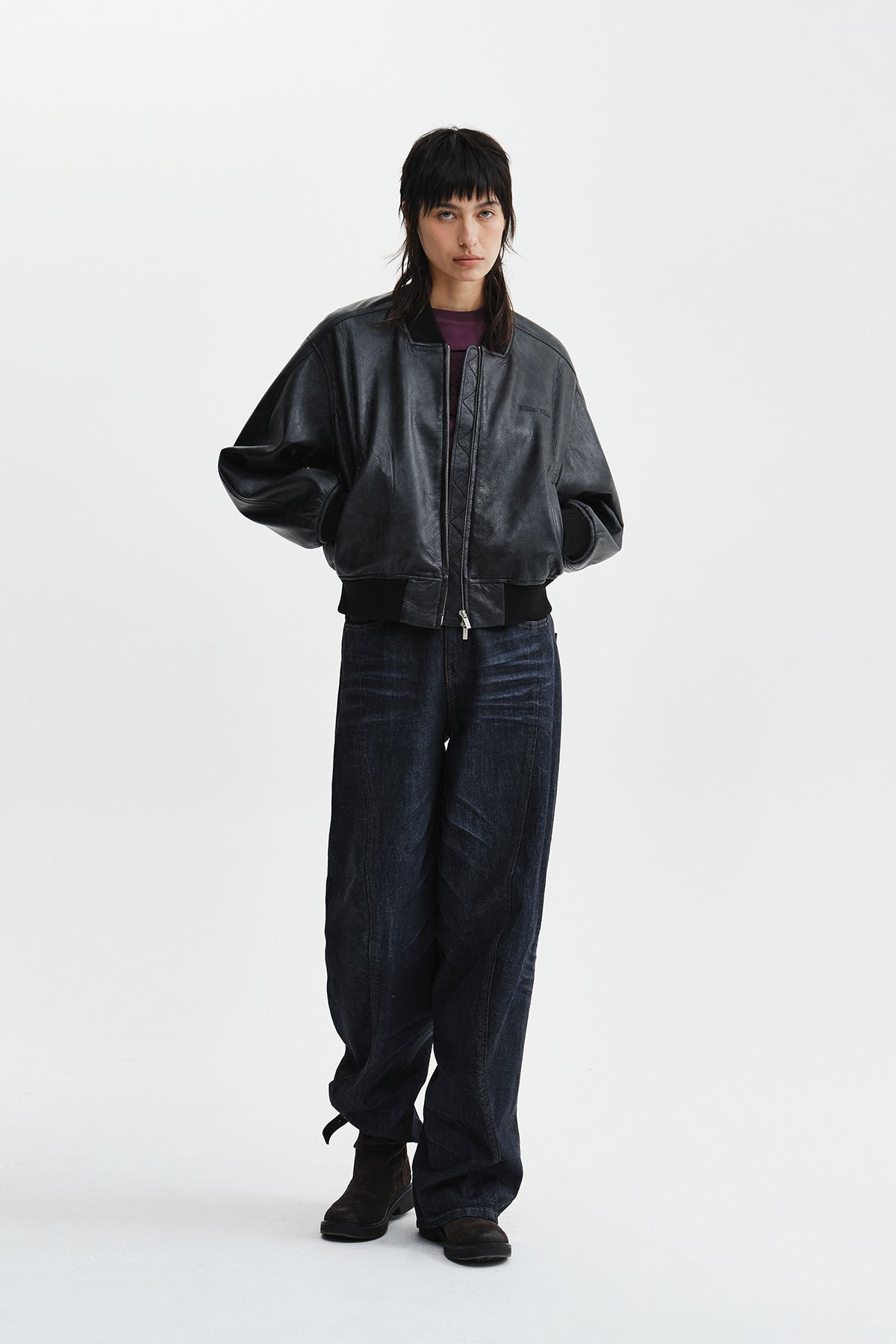 Matin Kim - Faux Leather Rib Collar Blouson (Black) product image 10 | TRAB K-Fashion Australia