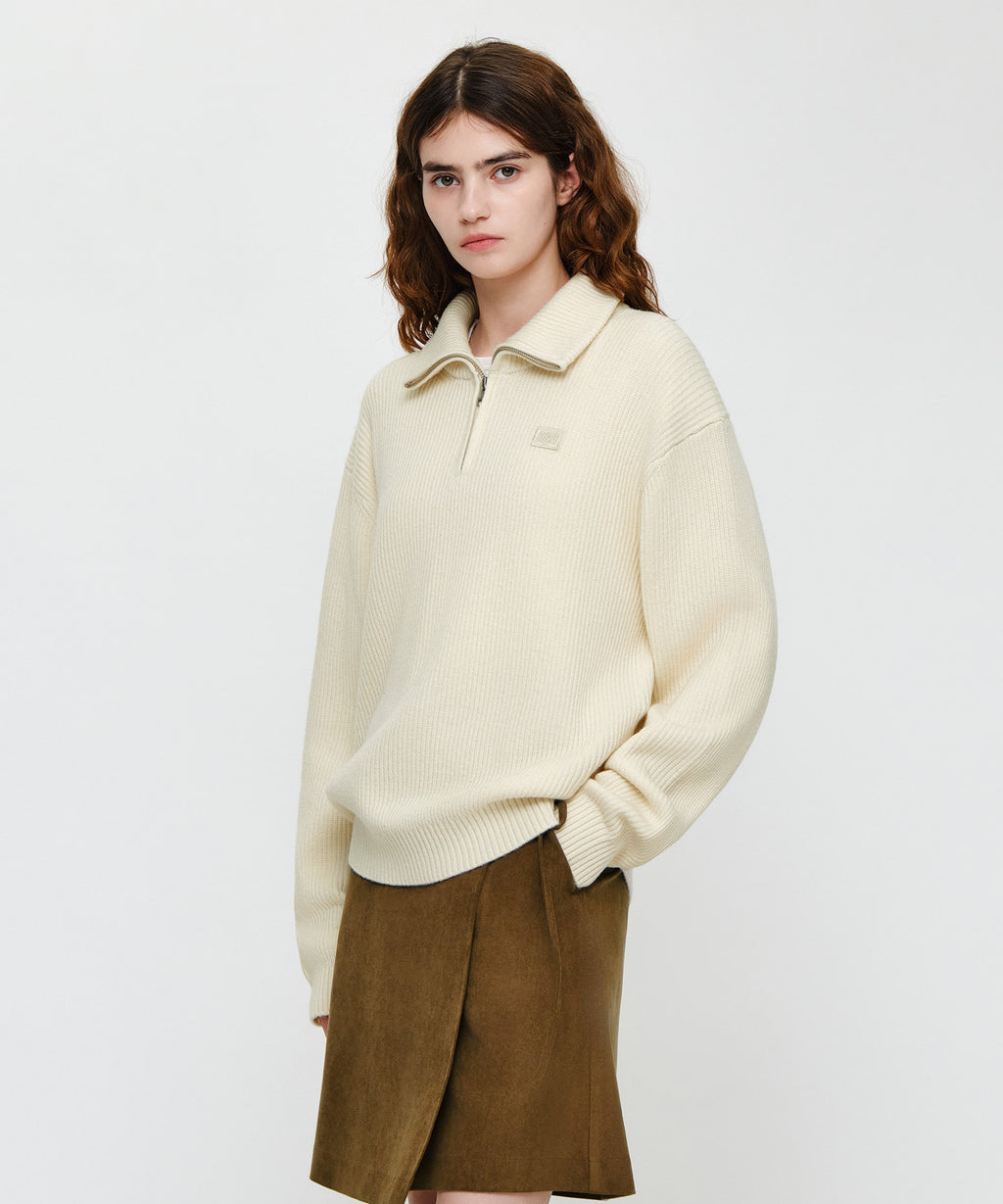 Marithe & Francois Girbaud - Small Classic Logo Oversized Half Zip-up Knit (Ivory) product image 2 | TRAB K-Fashion Australia