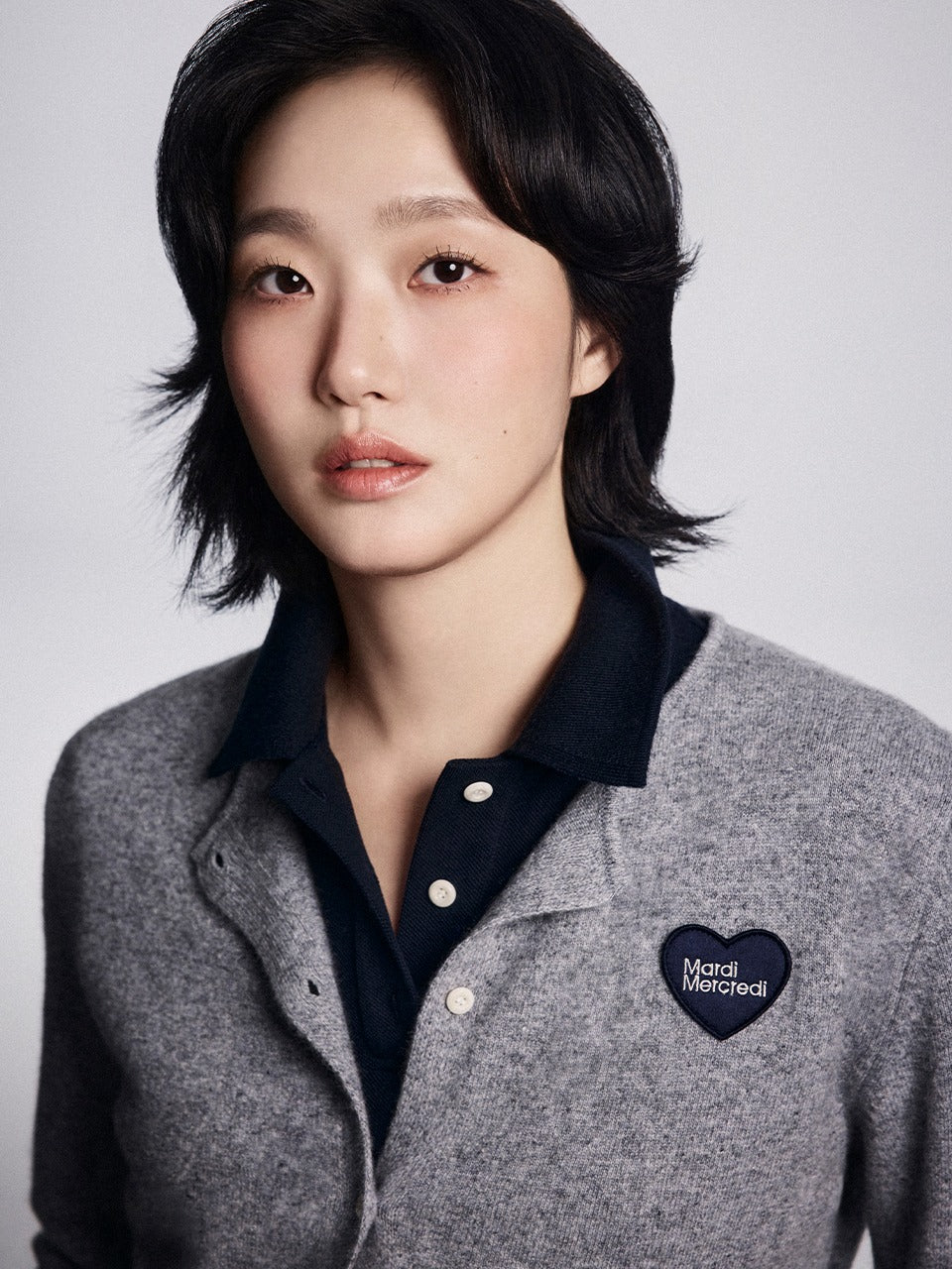 Mardi Mercredi - Raccoon Blended Cropped Cardigan Heart Logo (Grey) product image 1 | TRAB K-Fashion Australia