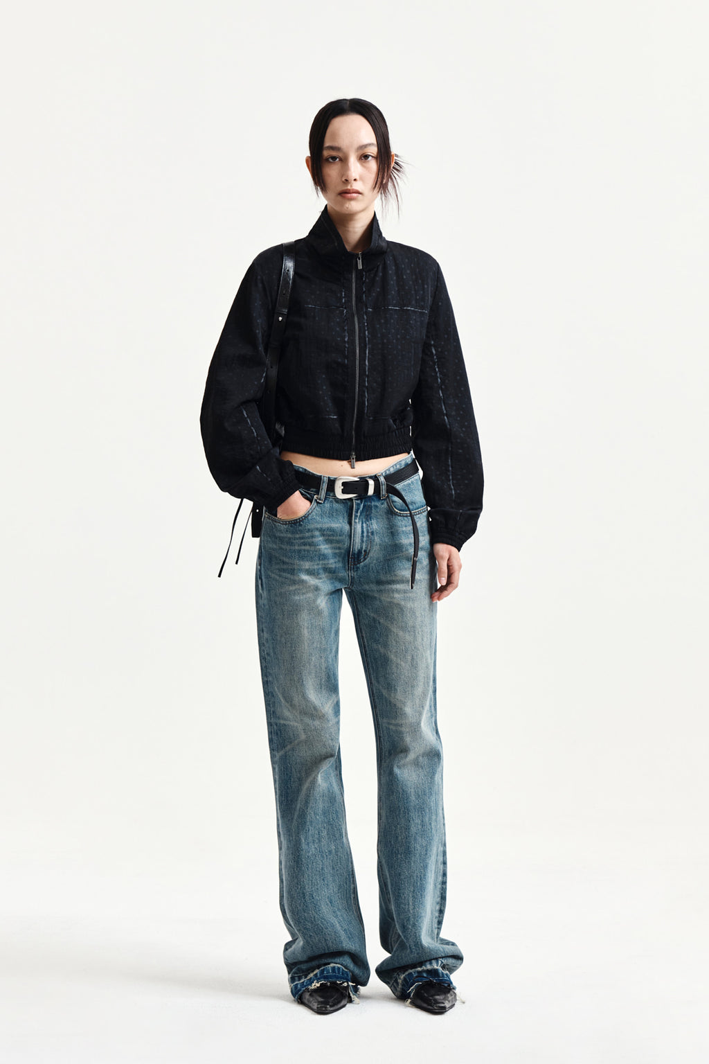 Matin Kim - Cropped Embroidery Back Logo Jumper (Strong Black) product image 10 | TRAB K-Fashion Australia