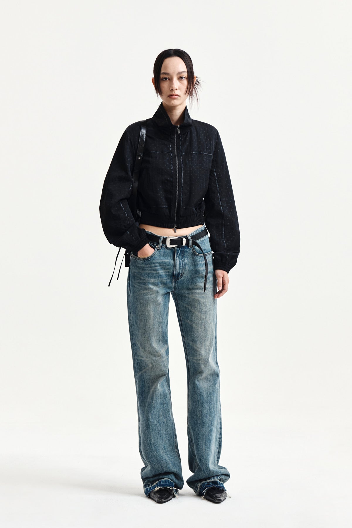 Matin Kim - Cropped Embroidery Back Logo Jumper (Strong Black) product image 10 | TRAB K-Fashion Australia