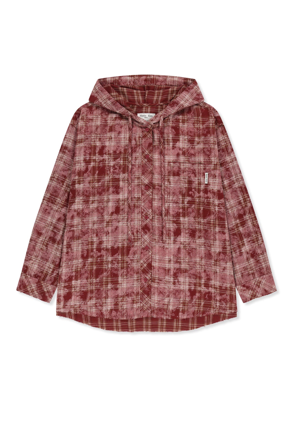 Matin Kim - Raw Cut Check Hooded Shirt (Red) product image 12 | TRAB K-Fashion Australia
