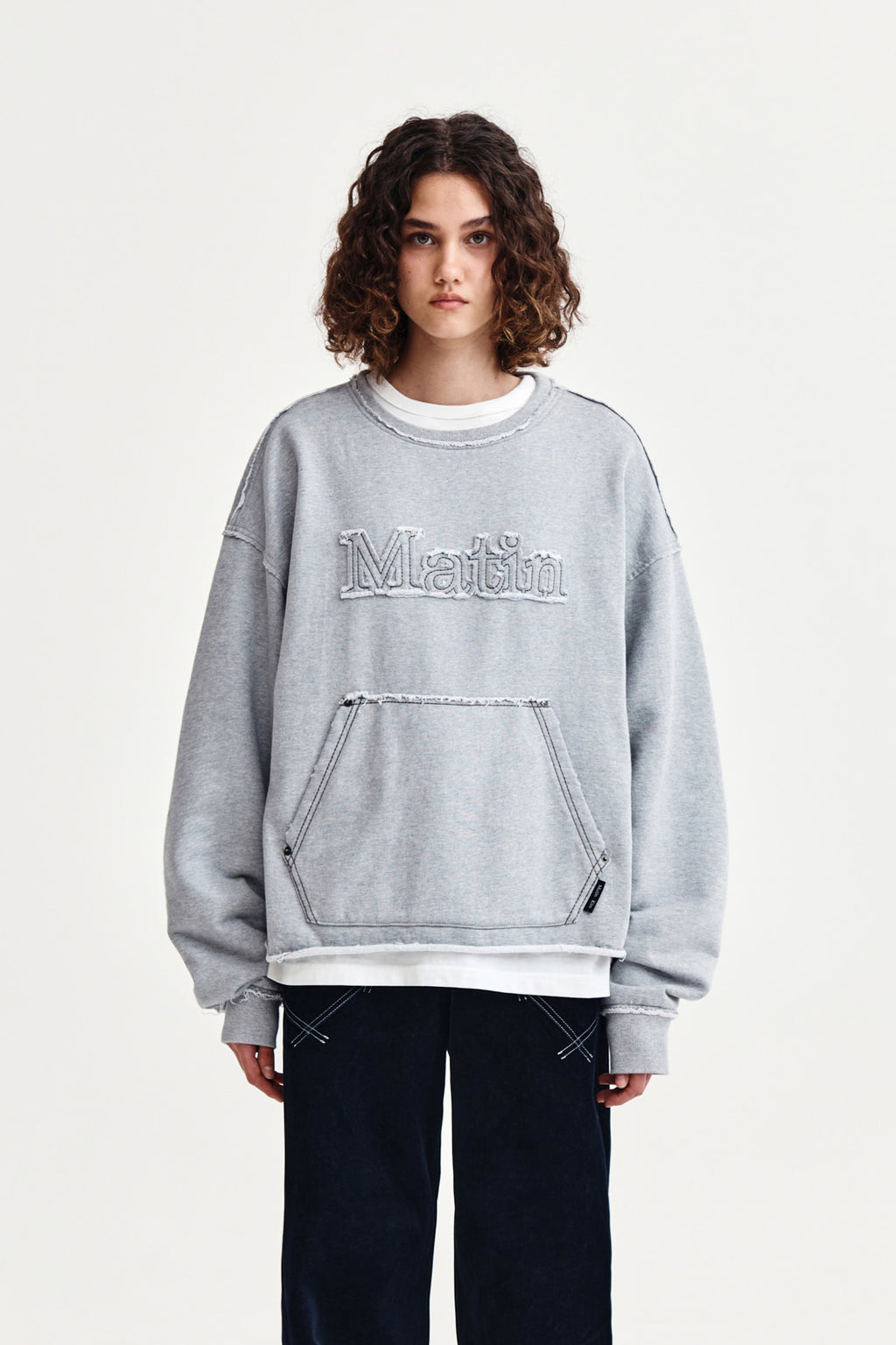 Matin Kim - Raw Cut Applique Sweatshirt (Grey) product image 1 | TRAB K-Fashion Australia
