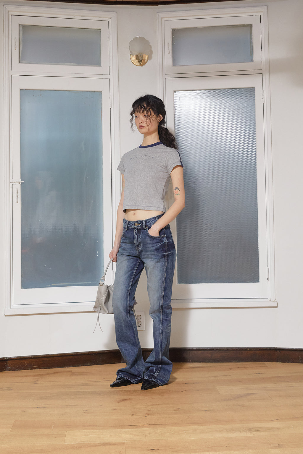 Matin Kim - Color Line Point Logo Crop Top (Grey) product image 6 | TRAB K-Fashion Australia